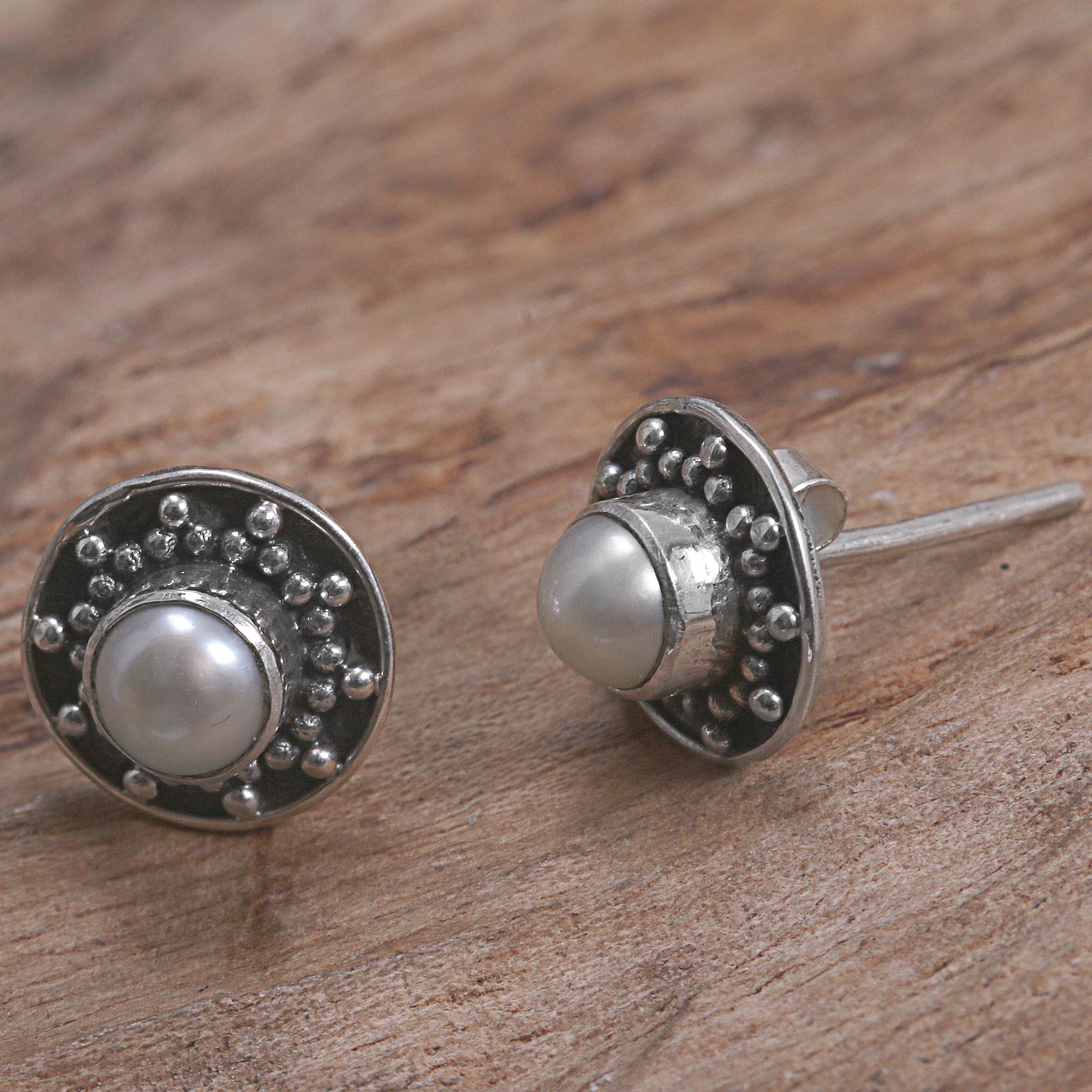 Premium Glowing White Pearl Stud Earrings - Handcrafted in Indonesia