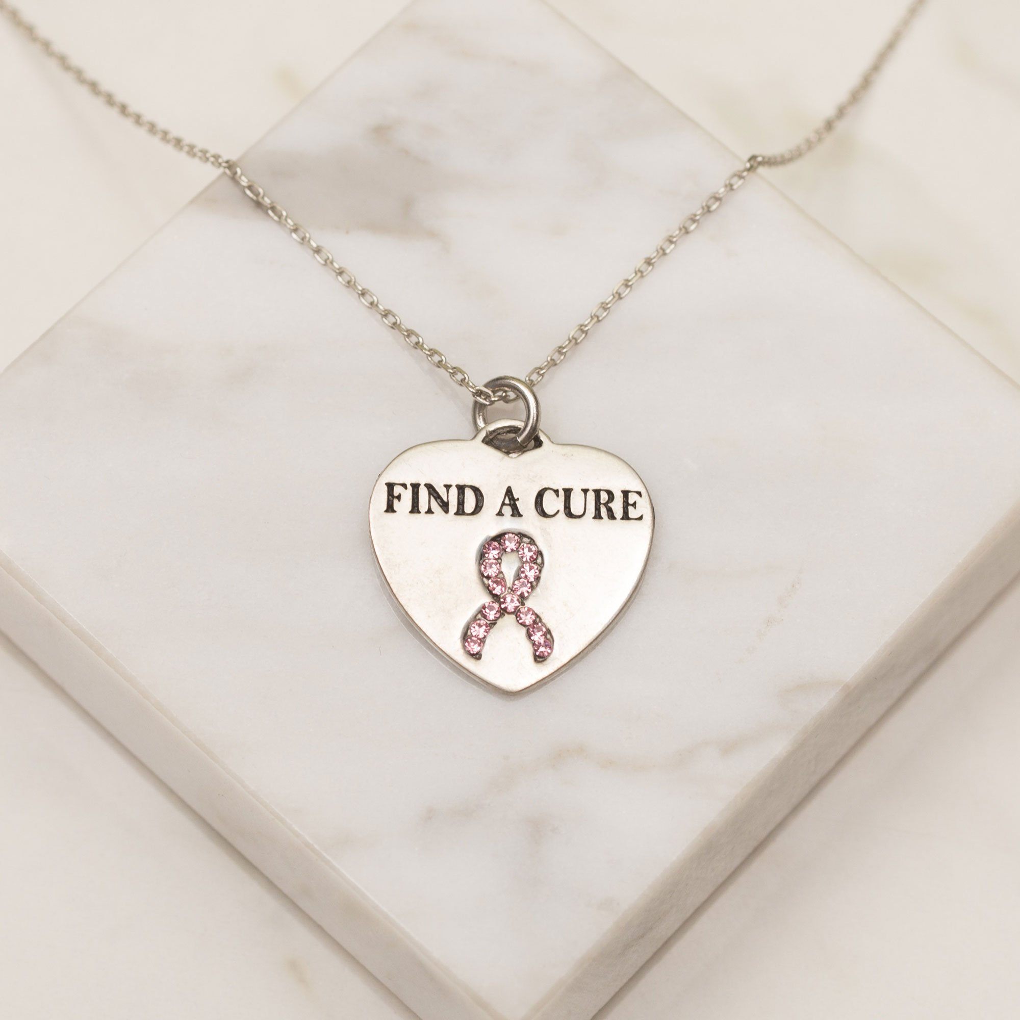 Premium Hope & Courage Pewter Necklace - Breast Cancer Awareness Symbol