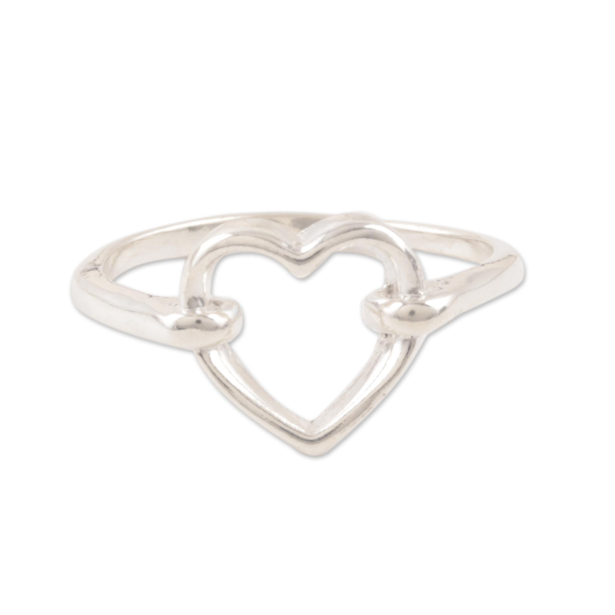 Premium Luminous Heart Sterling Silver Band Ring - Handcrafted in India