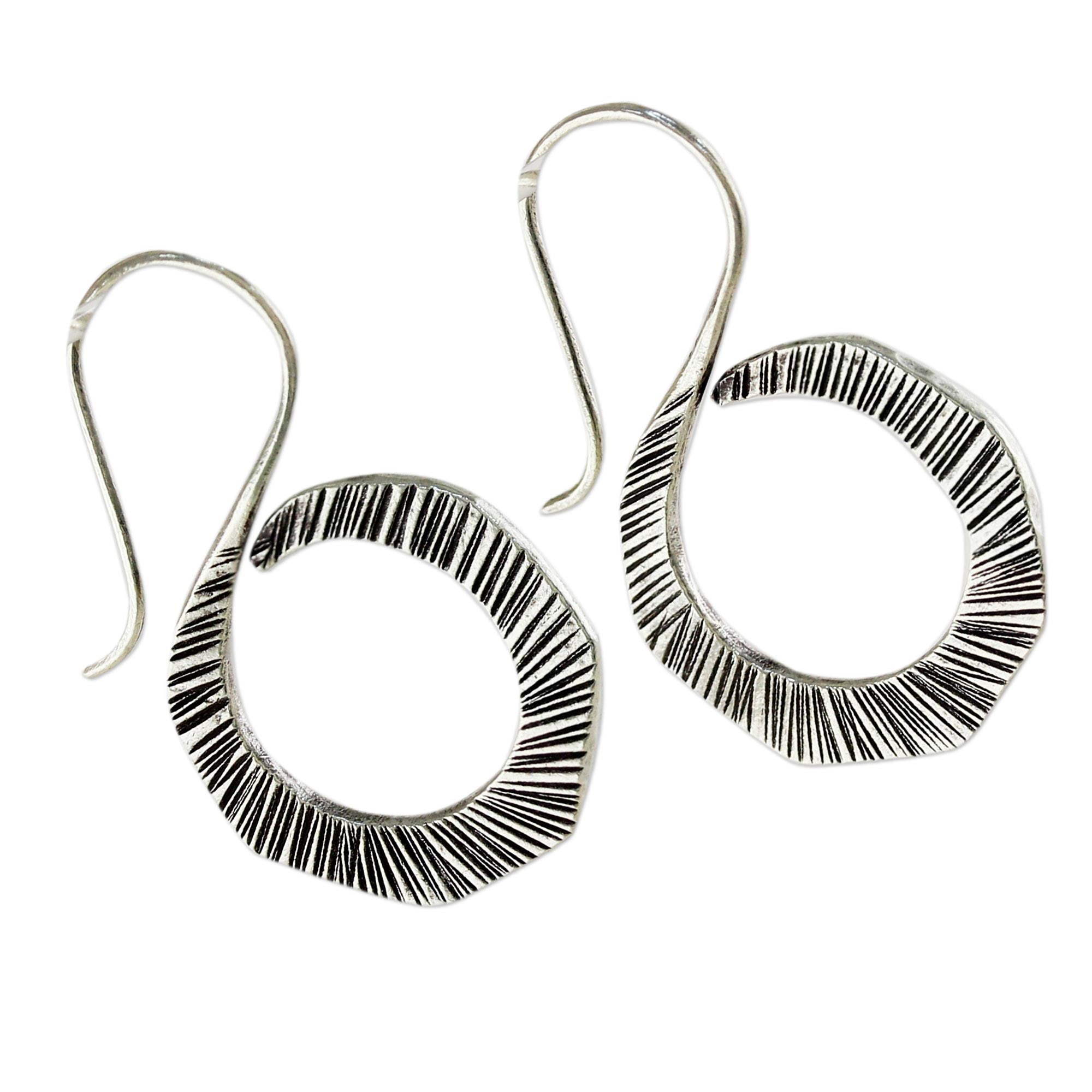 Premium Geometric Thai Silver Drop Earrings - Striped Swan Design for Women