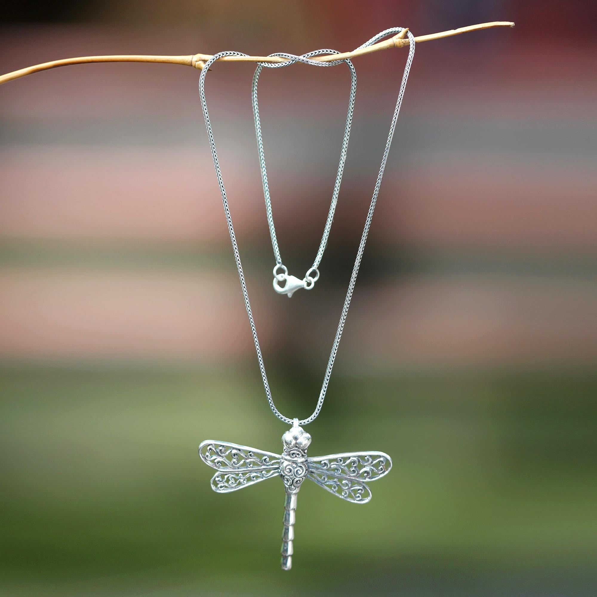 Premium Lucky Dragonfly Sterling Silver Pendant Necklace - Handcrafted Elegance