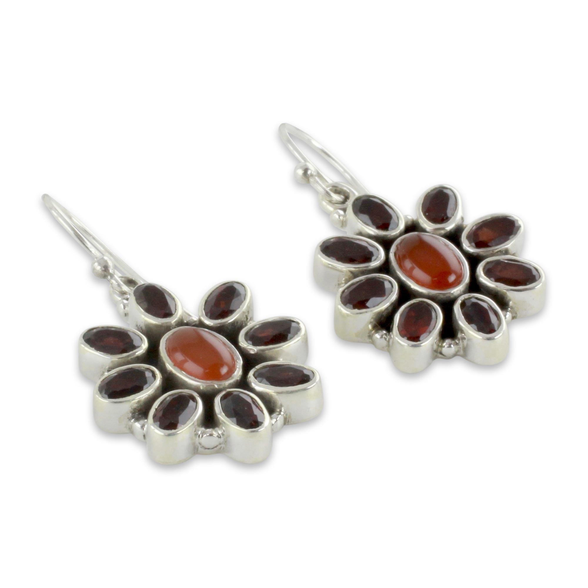 Ultimate Passion Carnelian & Garnet Floral Earrings - Premium Sterling Silver