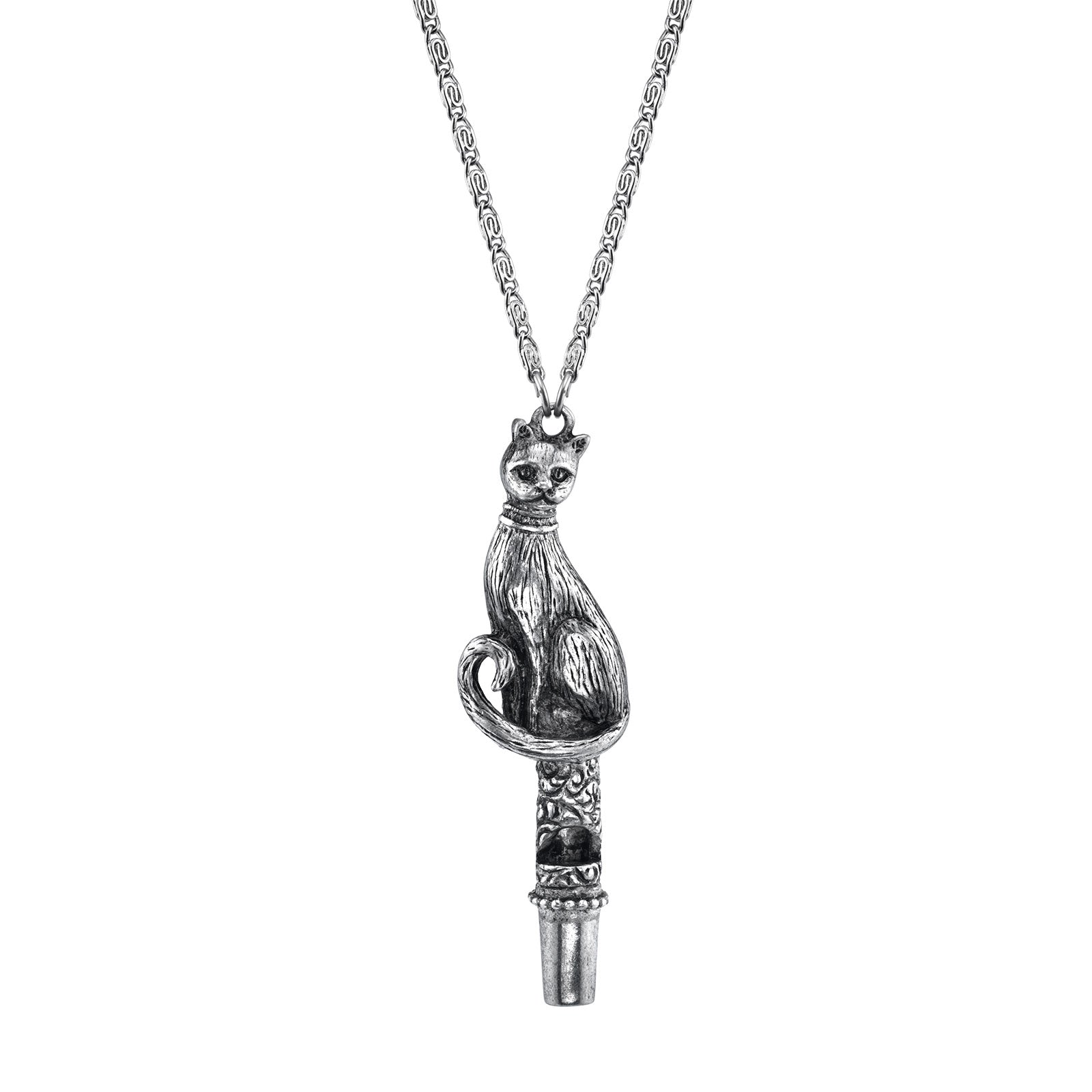 Vintage Elegance: 1928 Jewelry® Antiqued Pewter Cat Whistle Pendant Necklace - 30 Inch