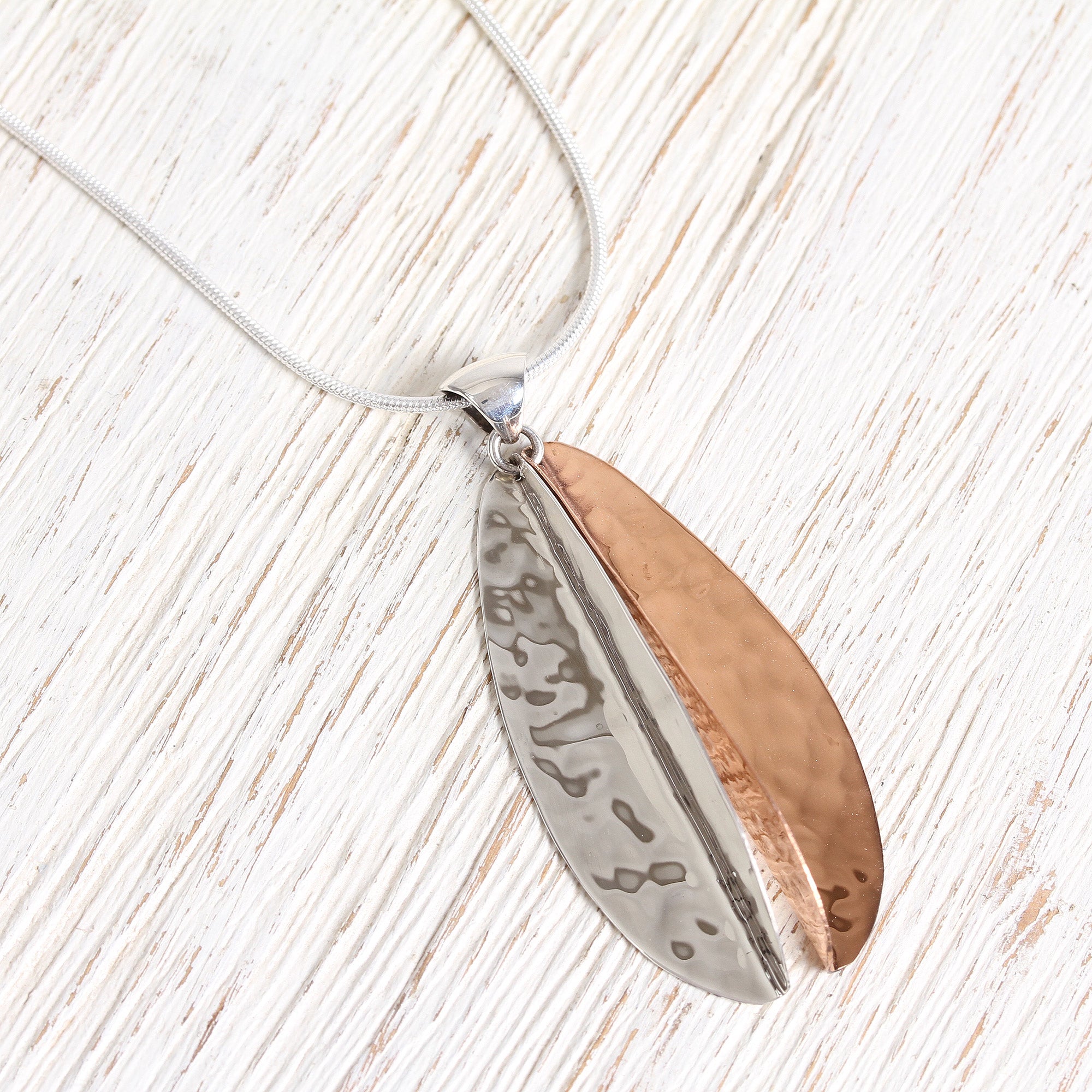 Premium Leaf-Shaped Pendant Necklace - Sterling Silver & Copper Handcrafted Jewelry