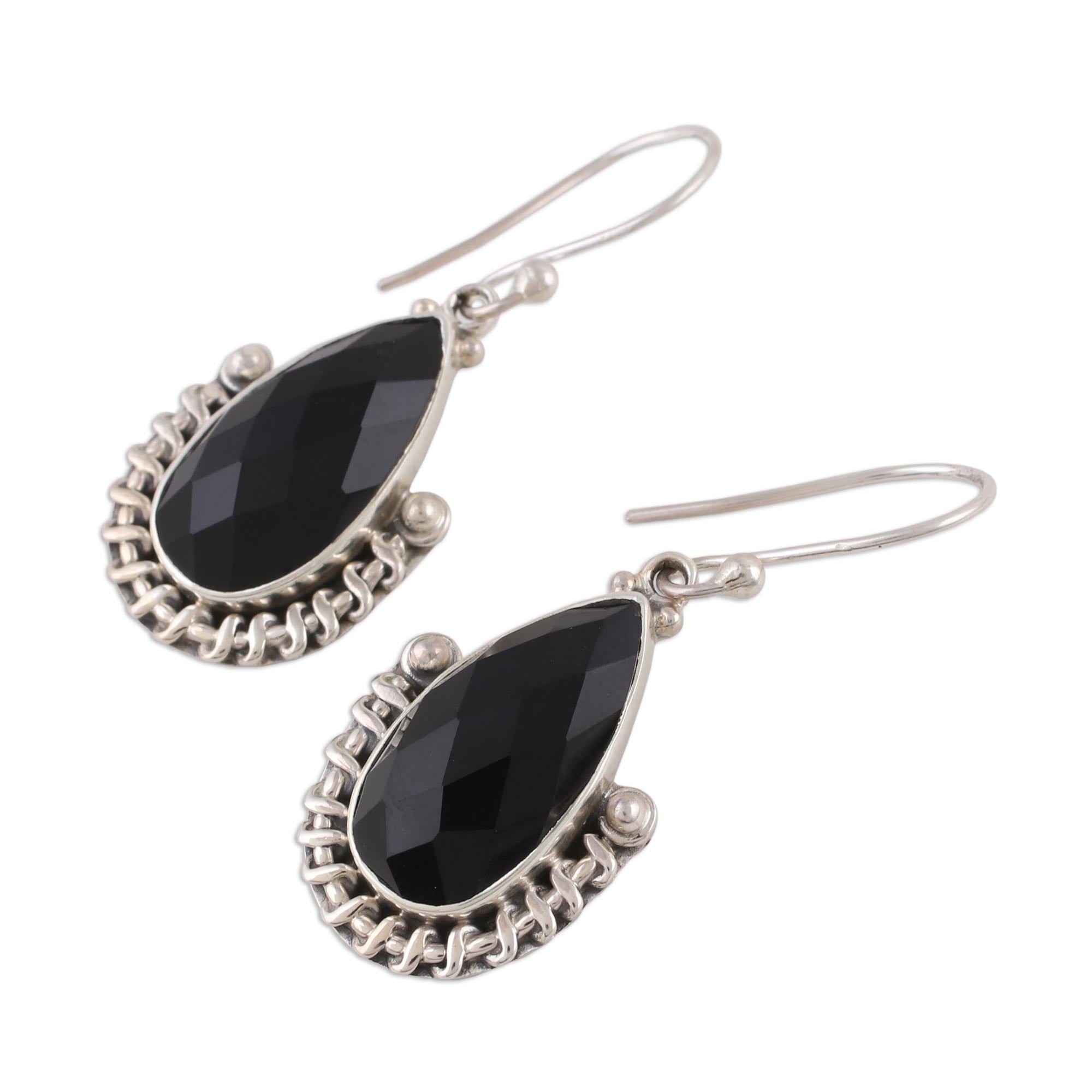 Premium Handmade Onyx and Sterling Silver Dangle Earrings - Magical Night Collection