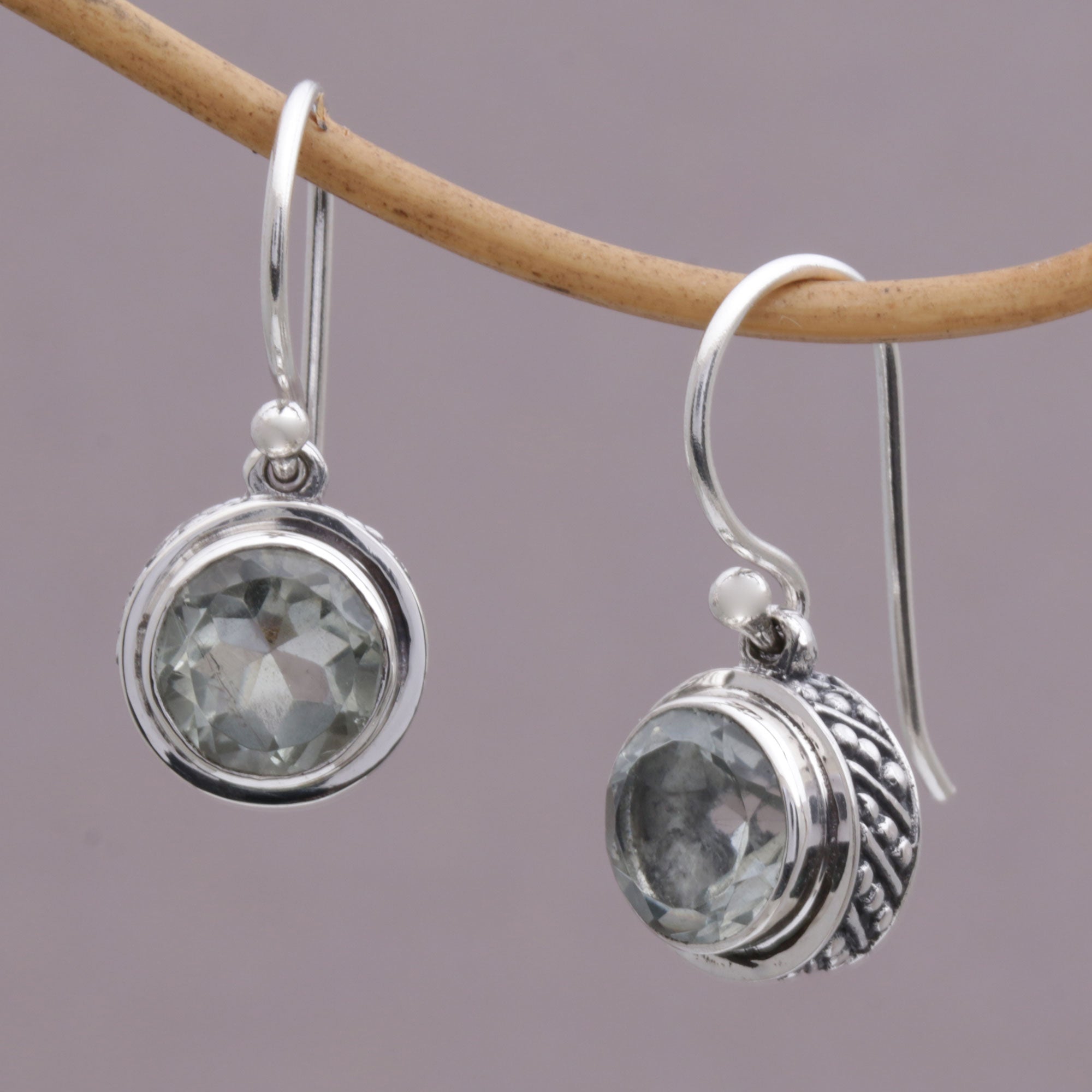 Premium Glittering Glance Prasiolite Dangle Earrings – Elegant Sterling Silver Jewelry from Bali