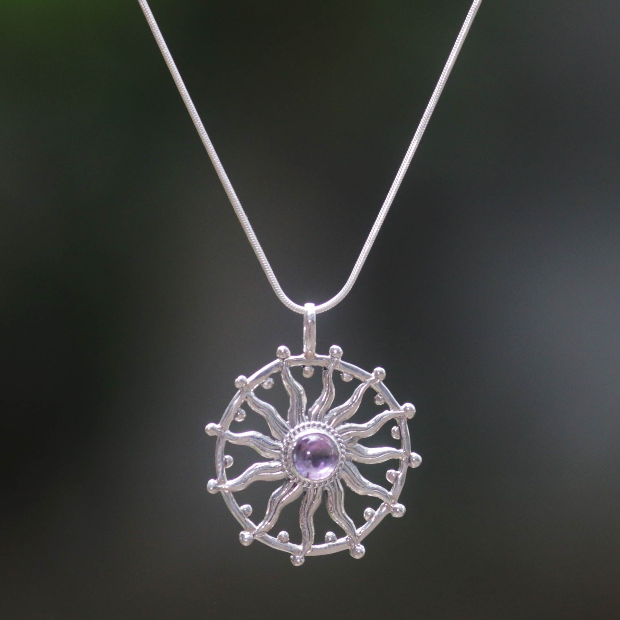 Premium Sun Spirit Amethyst Pendant Necklace - Handmade Sterling Silver Jewelry