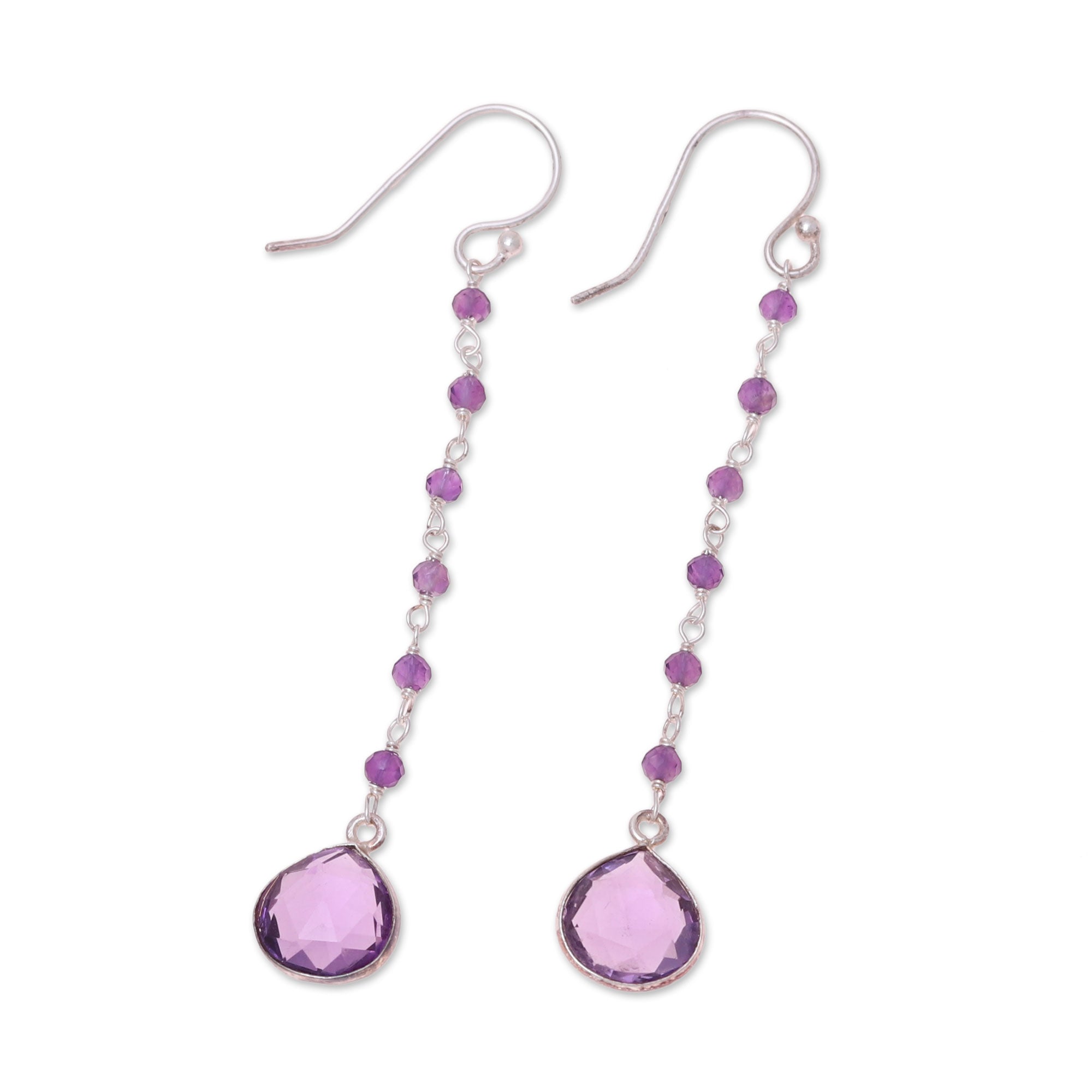 Premium Morning Drops 8-Carat Amethyst Dangle Earrings - Handcrafted in India