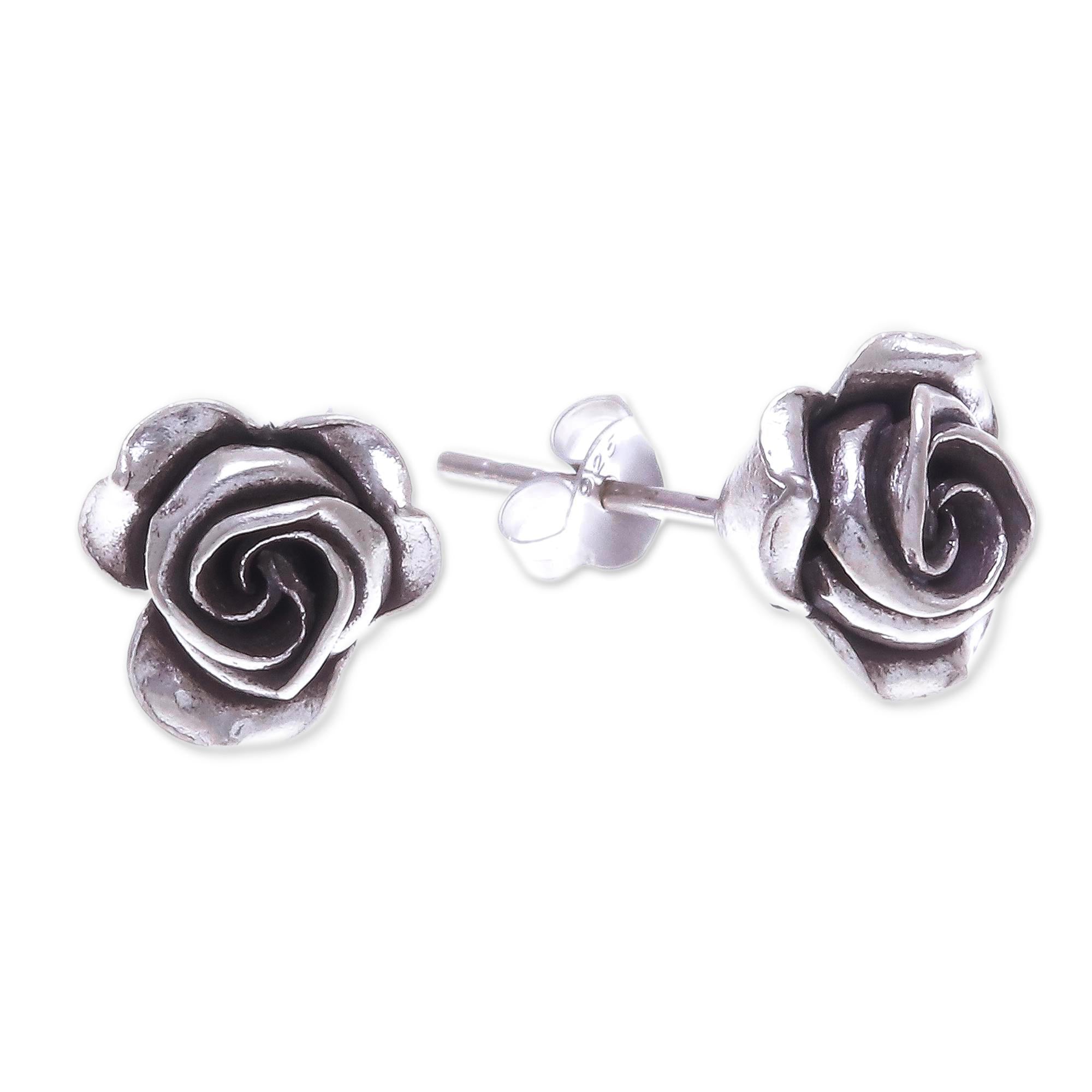 Premium Thai Karen Hill Tribe Sterling Silver Rose Stud Earrings