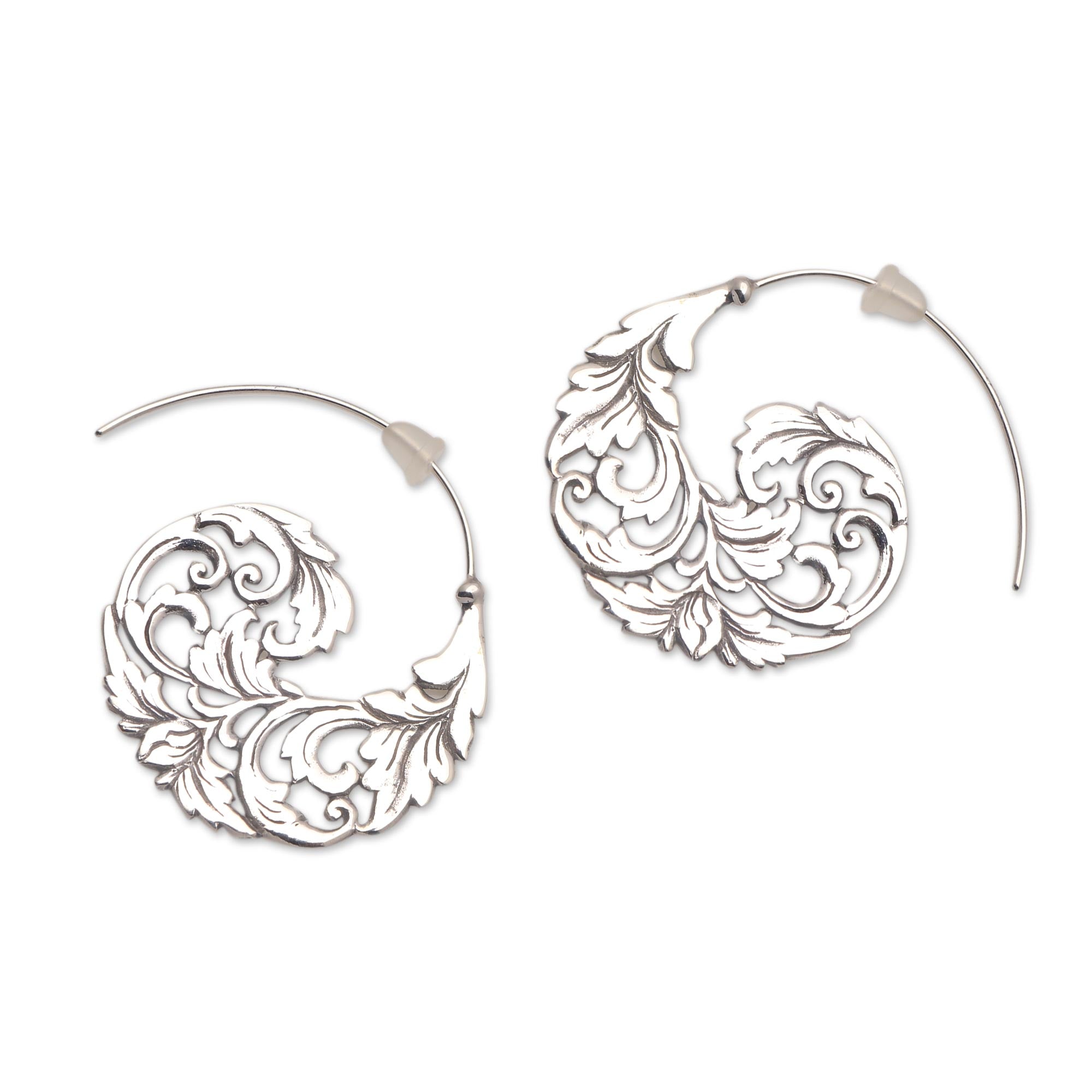 Premium Sterling Silver Vine Half-Hoop Earrings - Handcrafted in Bali