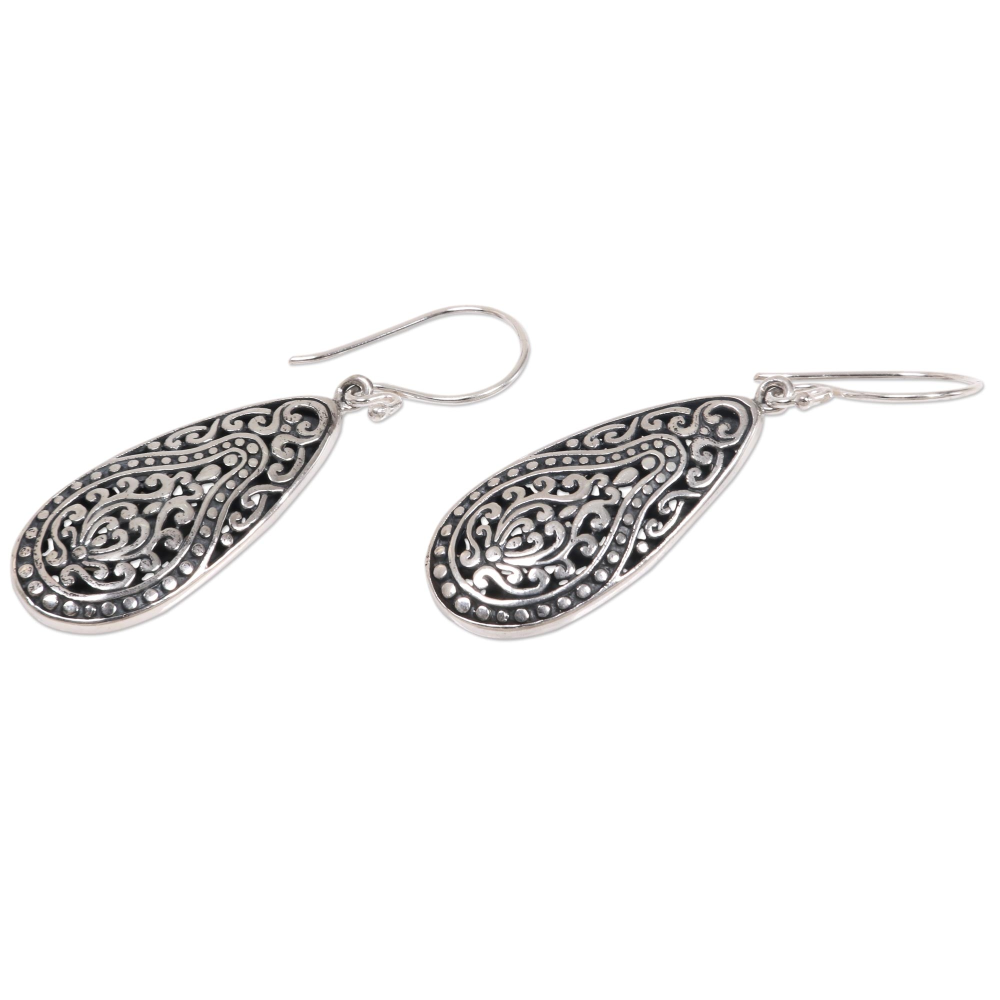 Premium Floral Pear Sterling Silver Dangle Earrings – Handcrafted in Bali