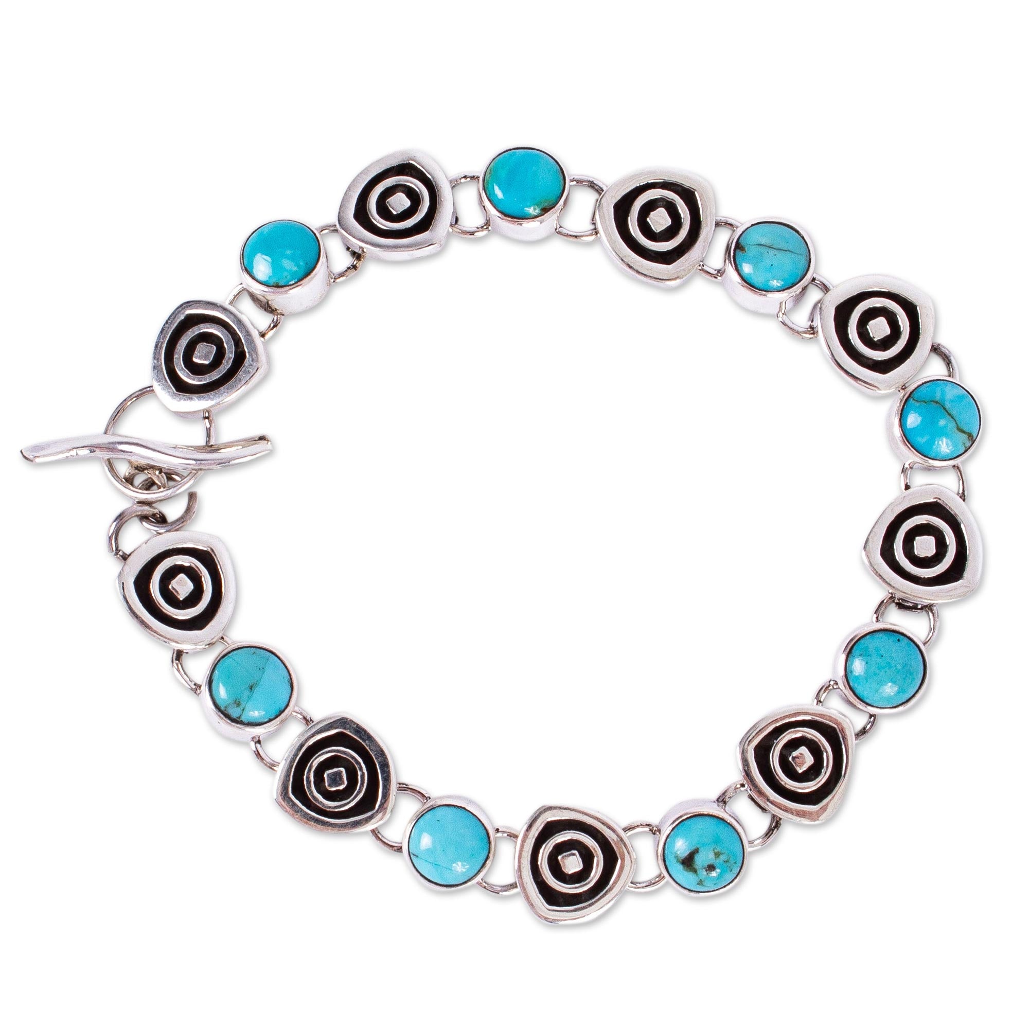 Premium Taxco Style Turquoise Link Bracelet - Handcrafted in Mexico