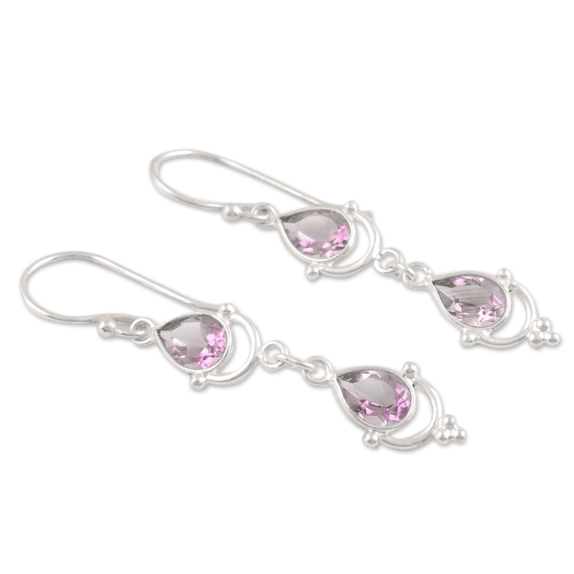 Premium Royal Rain Amethyst Sterling Silver Dangle Earrings – Handcrafted Elegance