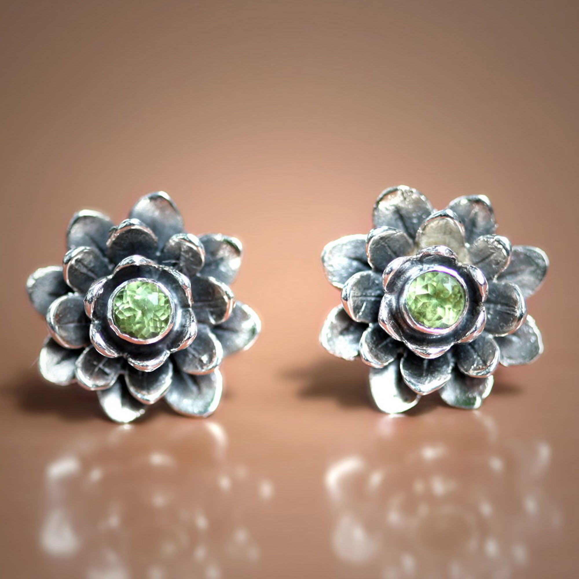 Premium Lotus Peridot Sterling Silver Earrings