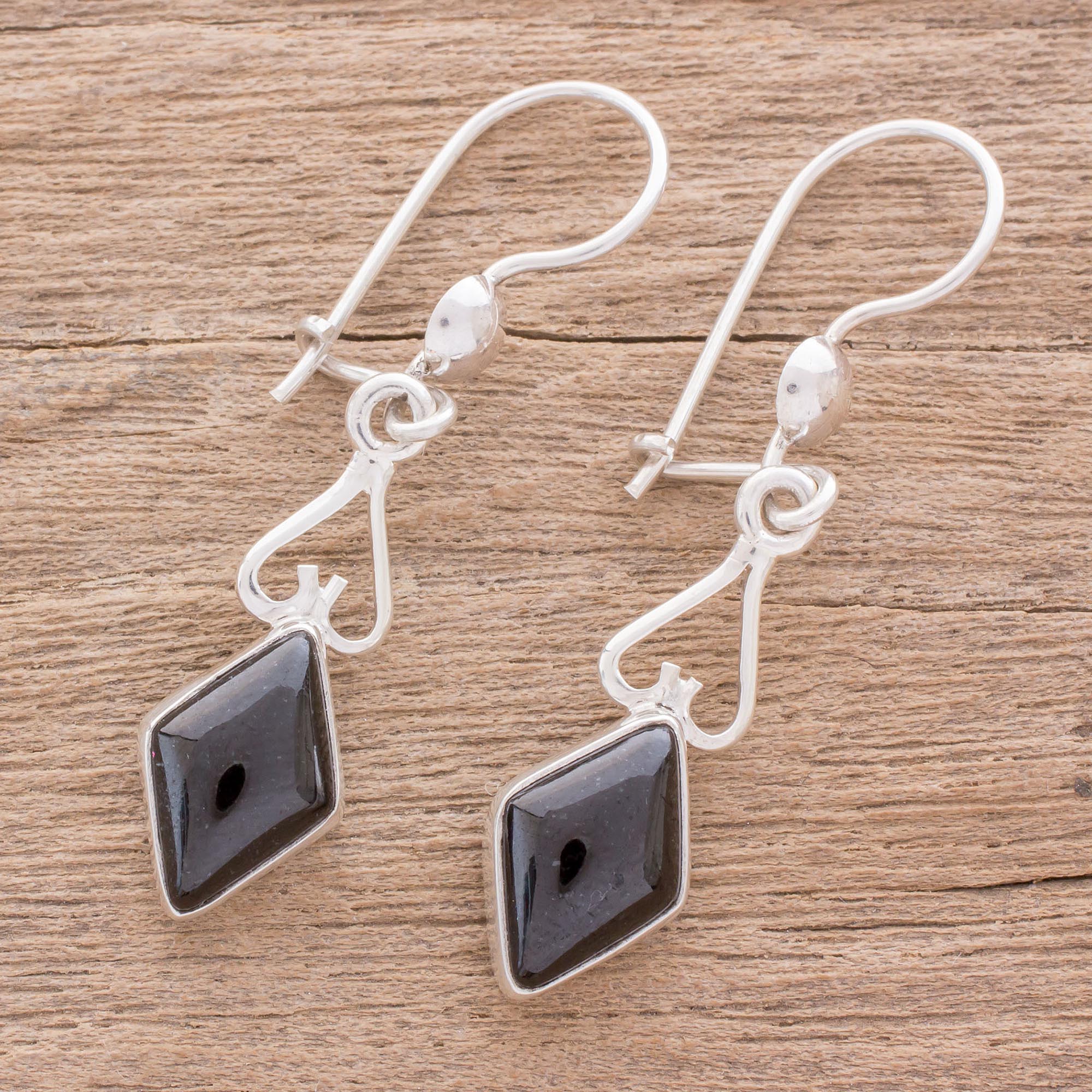 Premium Black Jade Diamond Dangle Earrings – Handcrafted Sterling Silver Jewelry