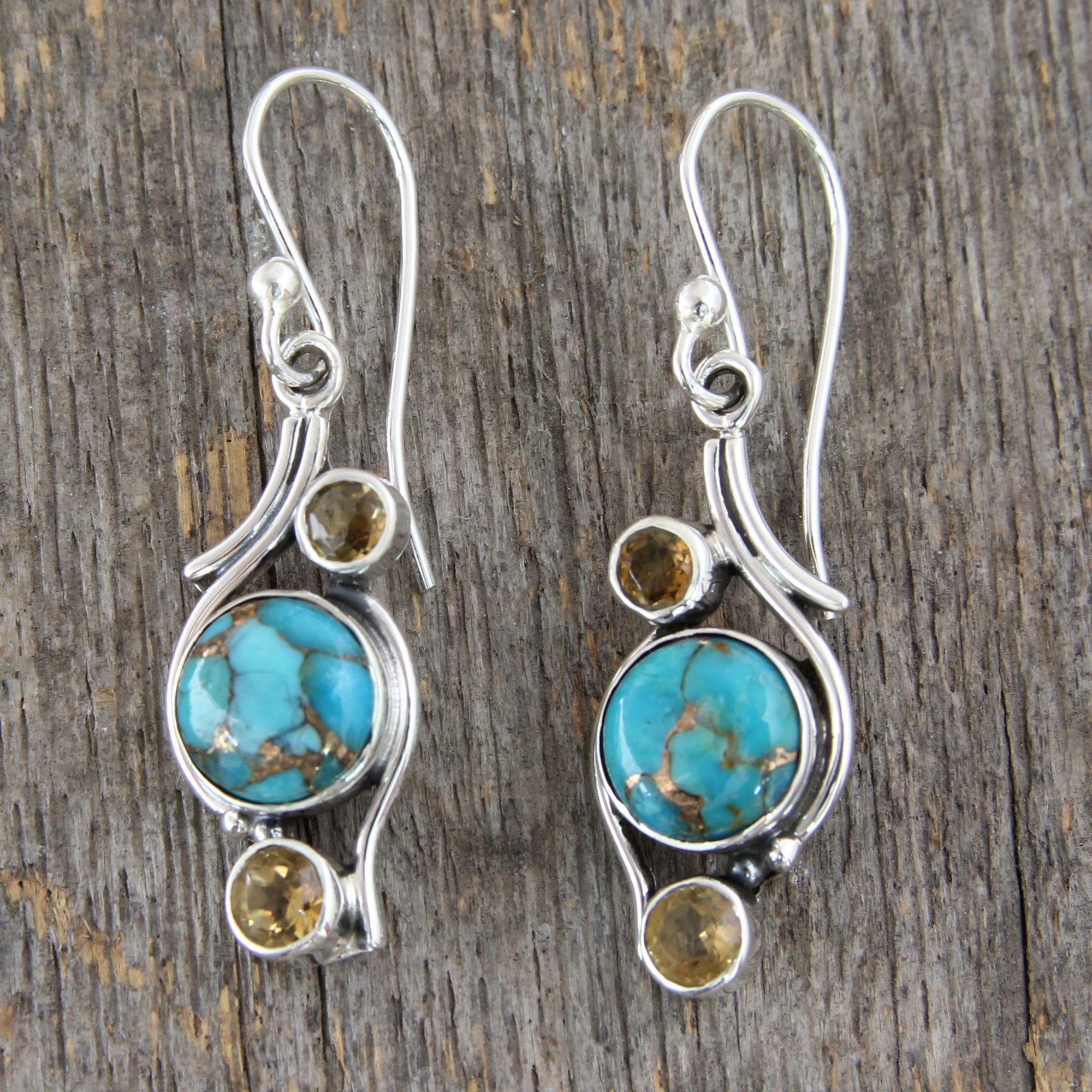 Premium Golden Sky Turquoise & Citrine Earrings