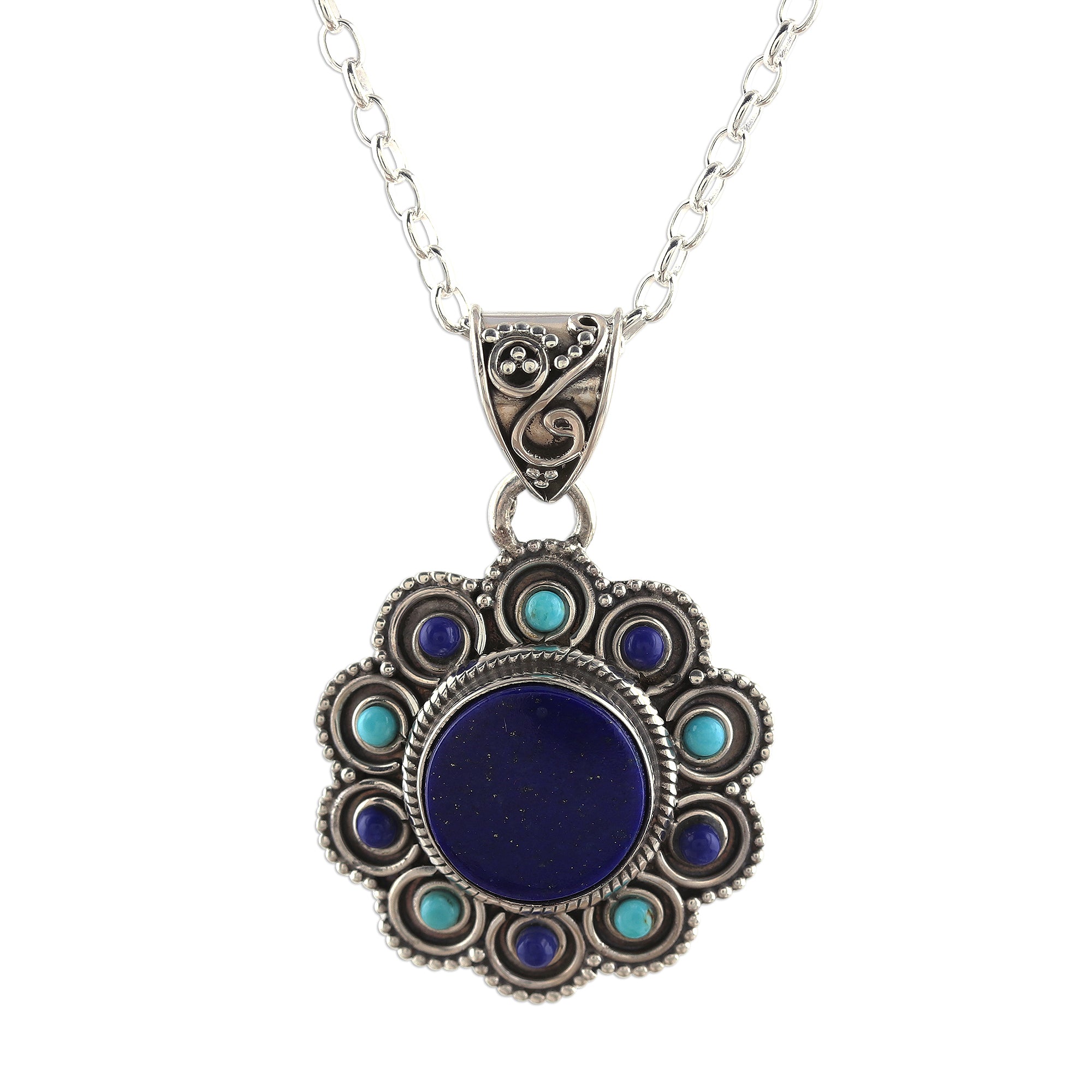 Premium Magical Bloom Lapis Lazuli & Turquoise Pendant Necklace