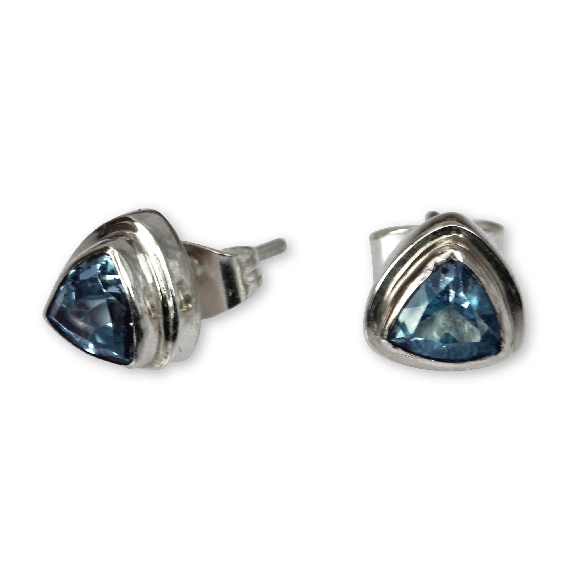 Premium Sky Blue Trinity Classic Blue Topaz Stud Earrings in Sterling 925 Silver