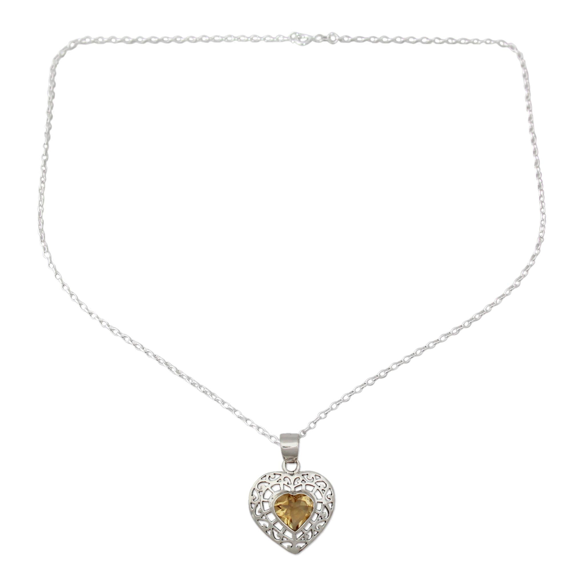 Premium Mughal Romance Citrine Heart Necklace - Handcrafted Elegance