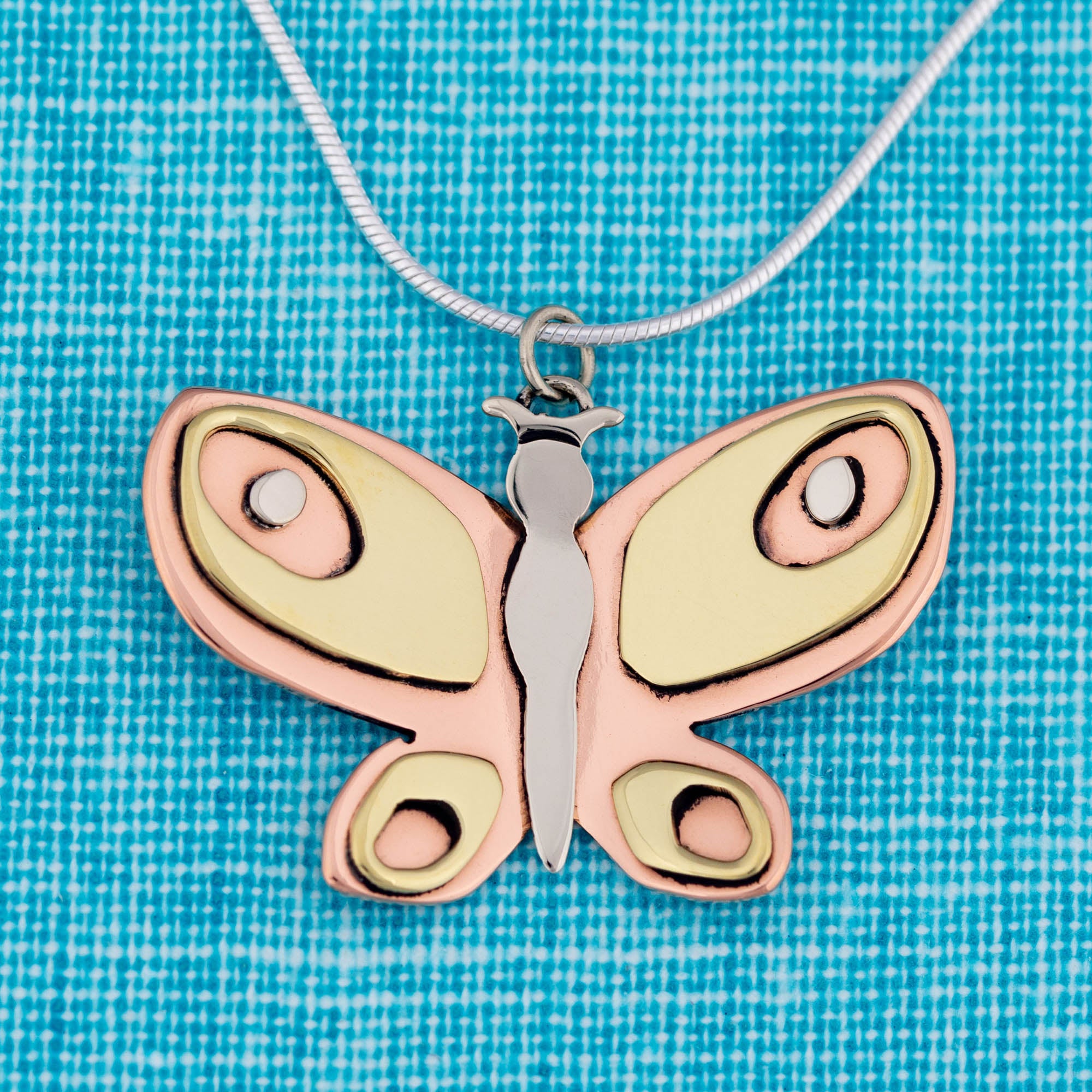 Premium Mixed Metal Butterfly Pendant Necklace - Handcrafted Fair-Trade Jewelry