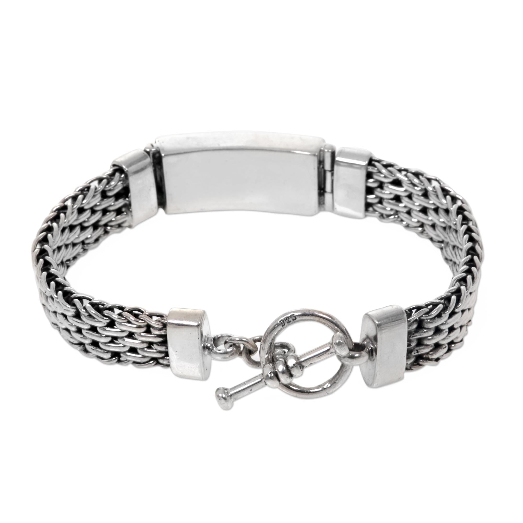 Premium Bali Spirit Panther Link Chain Bracelet with Swirl & Dot Pendant in 925 Sterling Silver