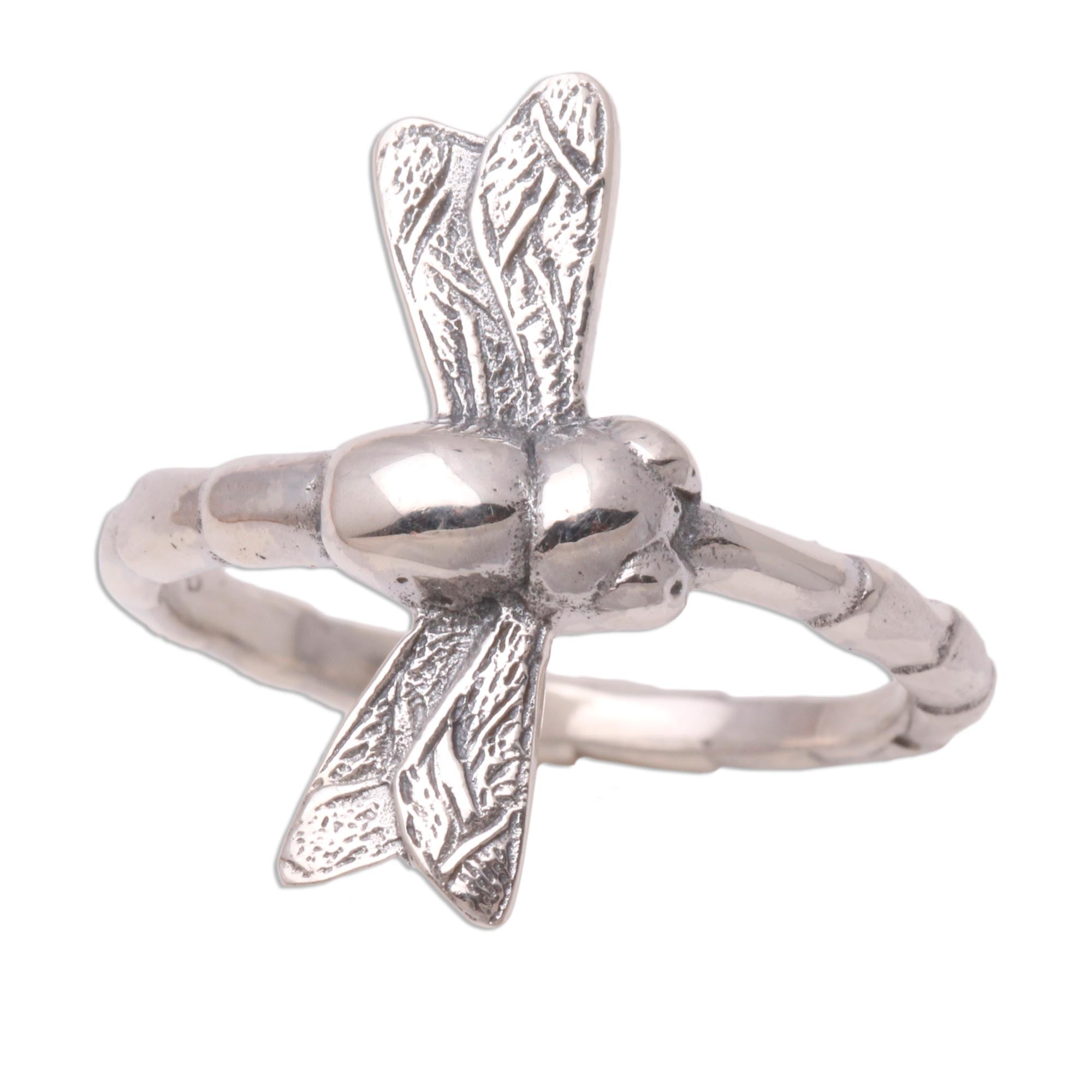 Premium Dragonfly Elegance Sterling Silver Cocktail Ring