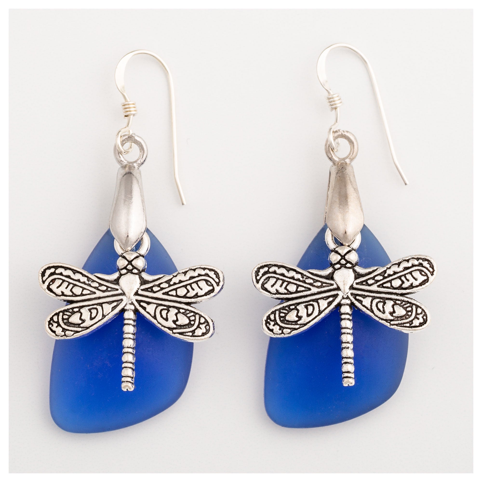 Premium Dragonfly Sea Glass Earrings – Nature-Inspired Elegance