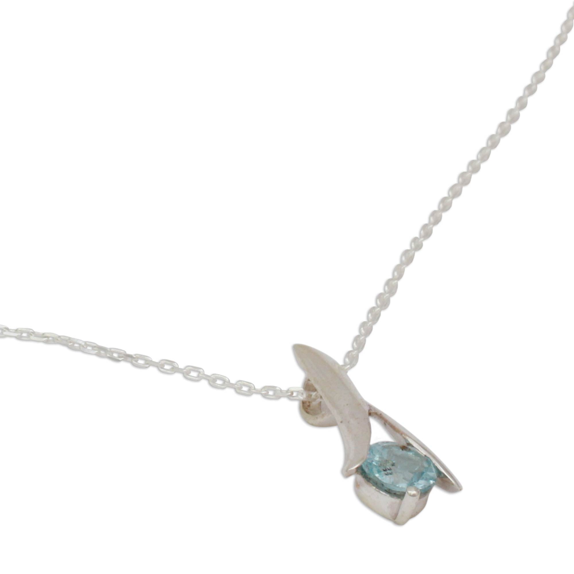 Premium Silver Flare Blue Topaz Necklace – Minimalist Sterling Silver Jewelry