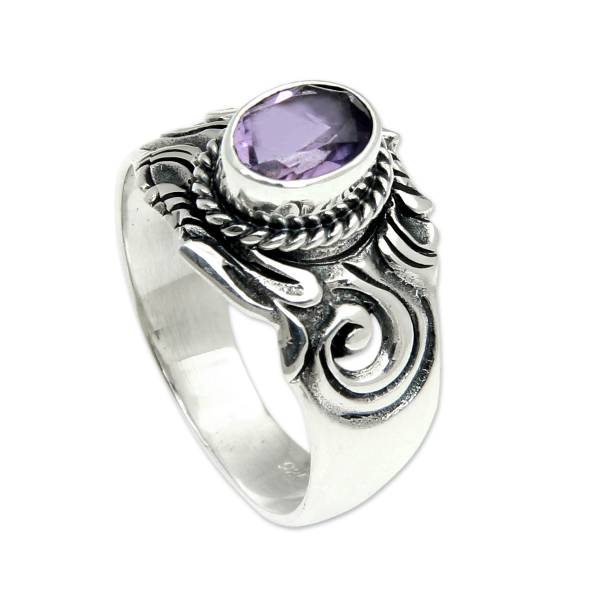 Premium Majesty Amethyst Sterling Silver Men's Ring - Handcrafted Elegance