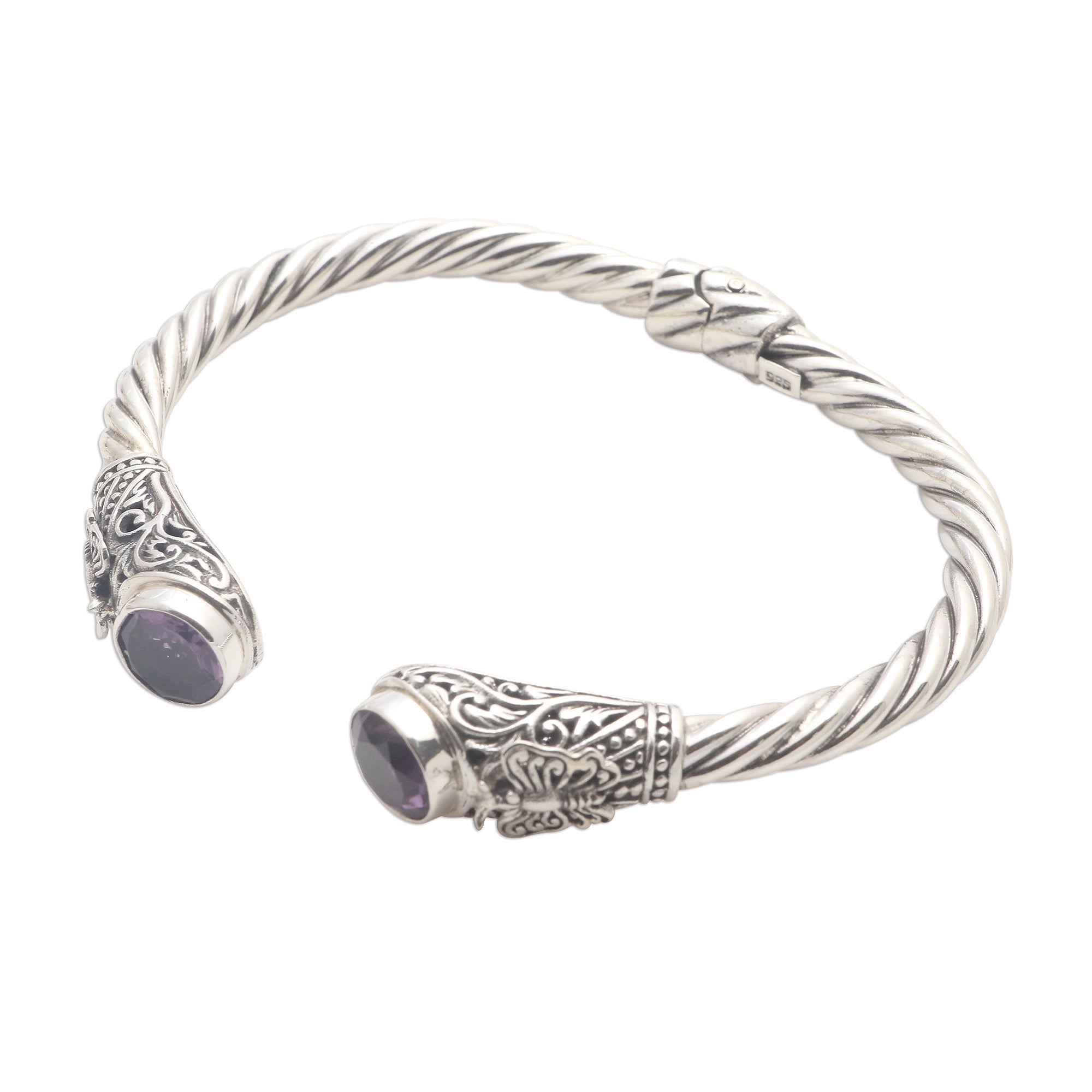 Premium Amethyst Butterfly Cuff Bracelet - Sterling Silver Elegance