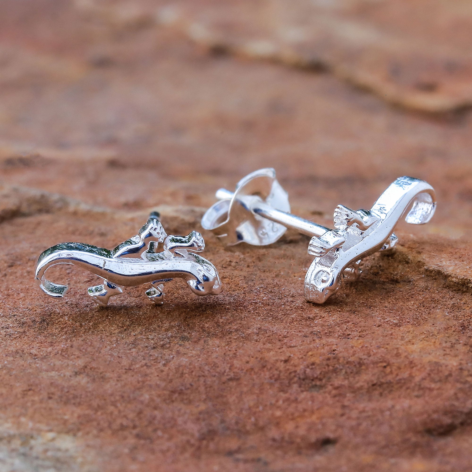 Premium 925 Silver Salamander Stud Earrings - Handcrafted Elegance from Thailand