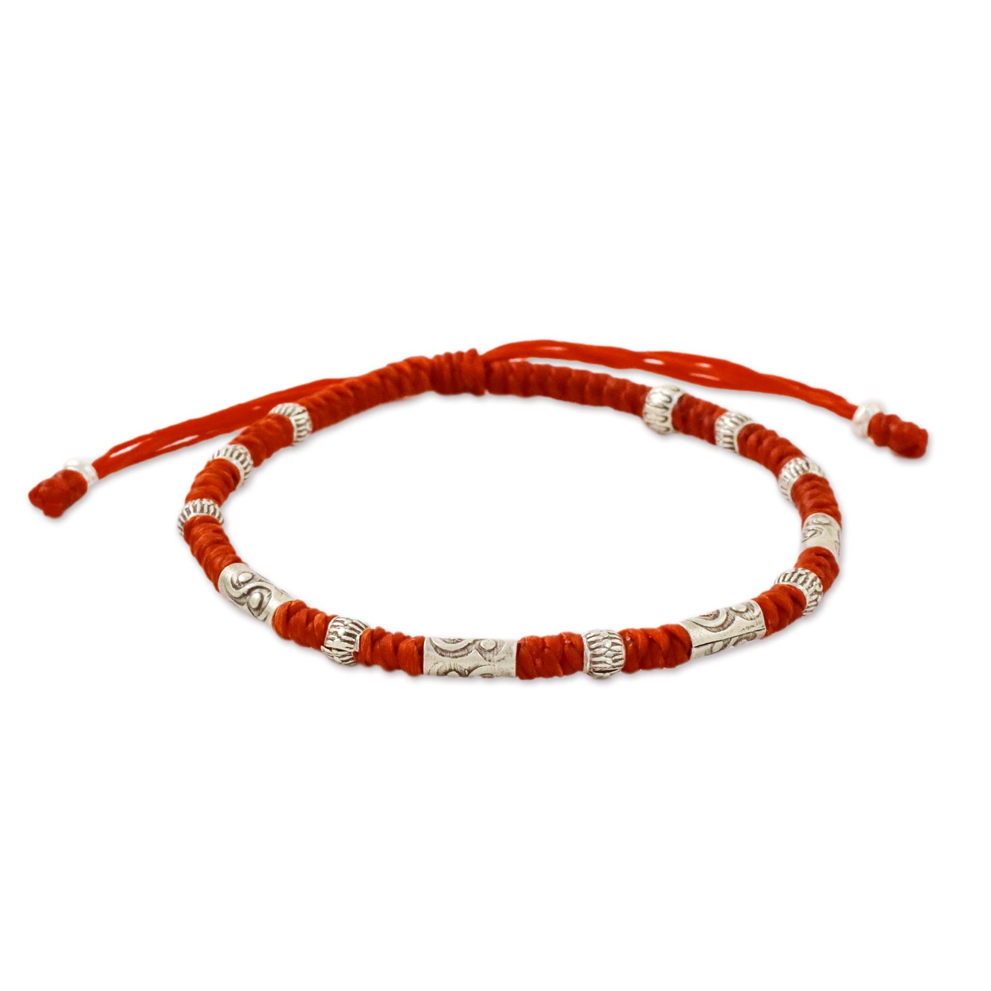 Premium Balance Red Unisex Beaded Bracelet - 950 Karen Silver & Waxed Cord