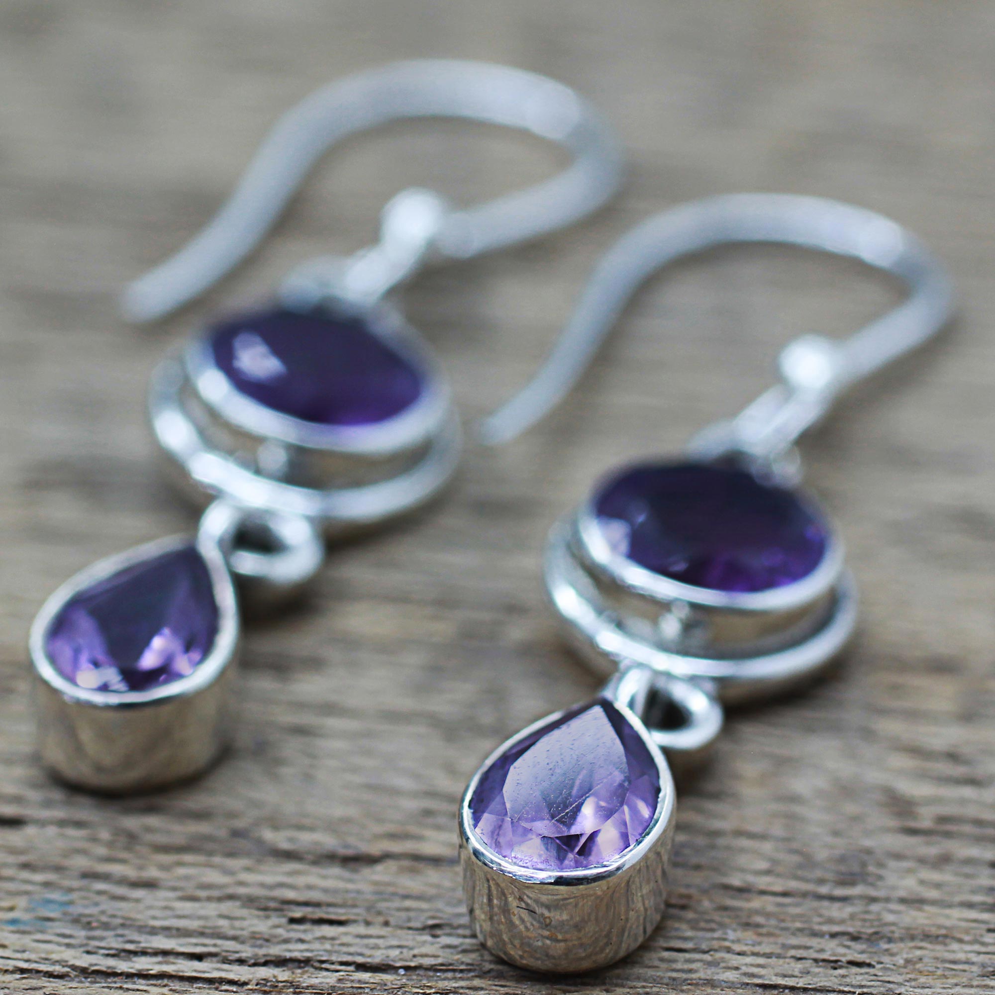 Premium Lilac Droplets Faceted Amethyst Sterling Silver Dangle Earrings