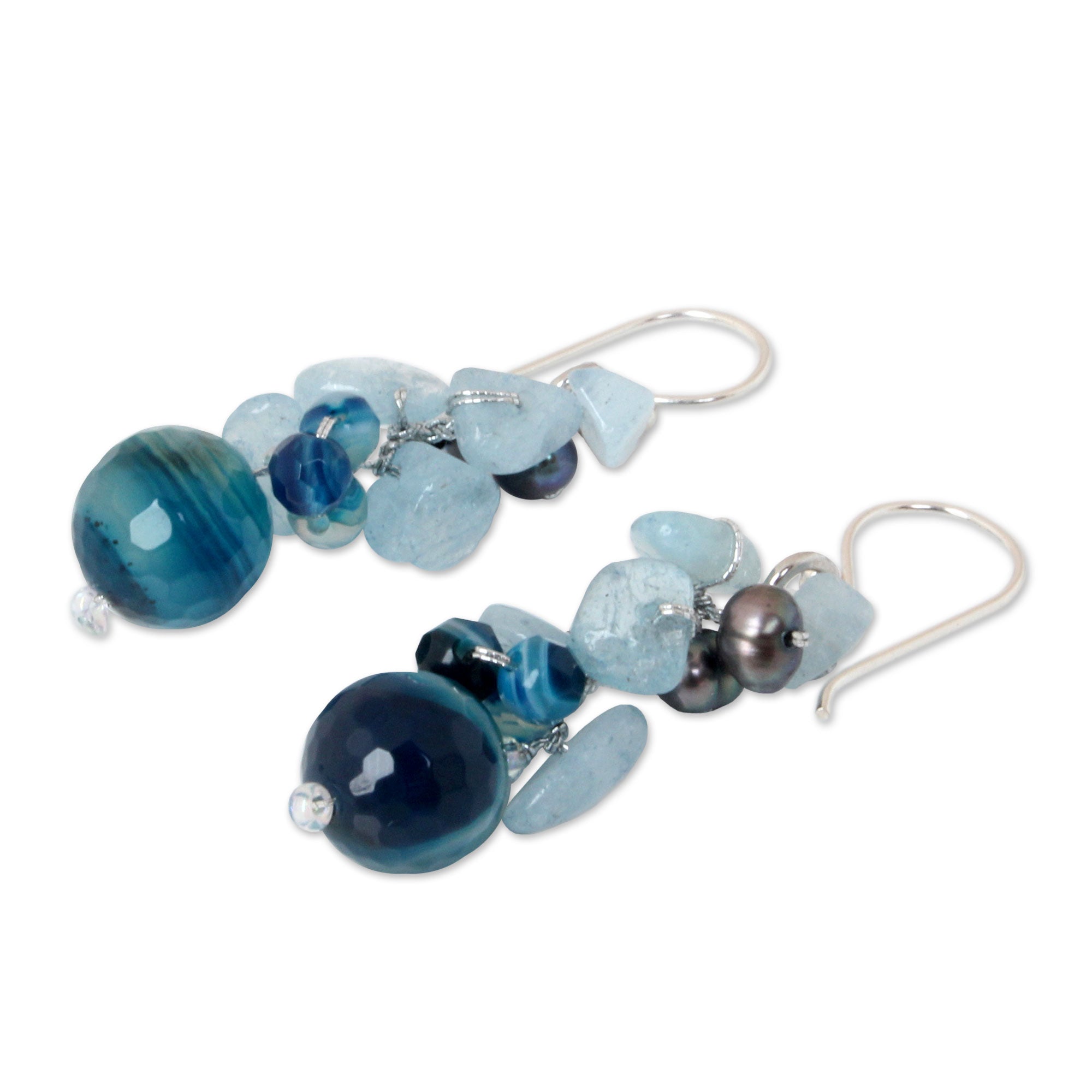 Premium Azure Love Gemstone & Pearl Beaded Earrings - Handmade Elegance