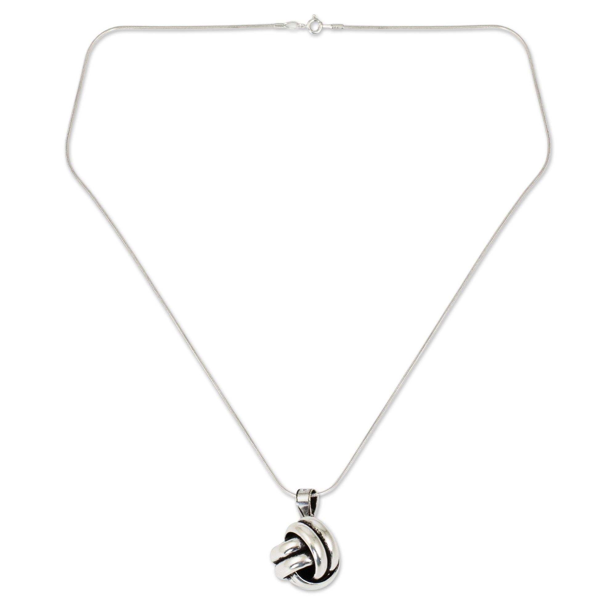 Premium Double Love Knot Silver Pendant Necklace - Handcrafted Elegance