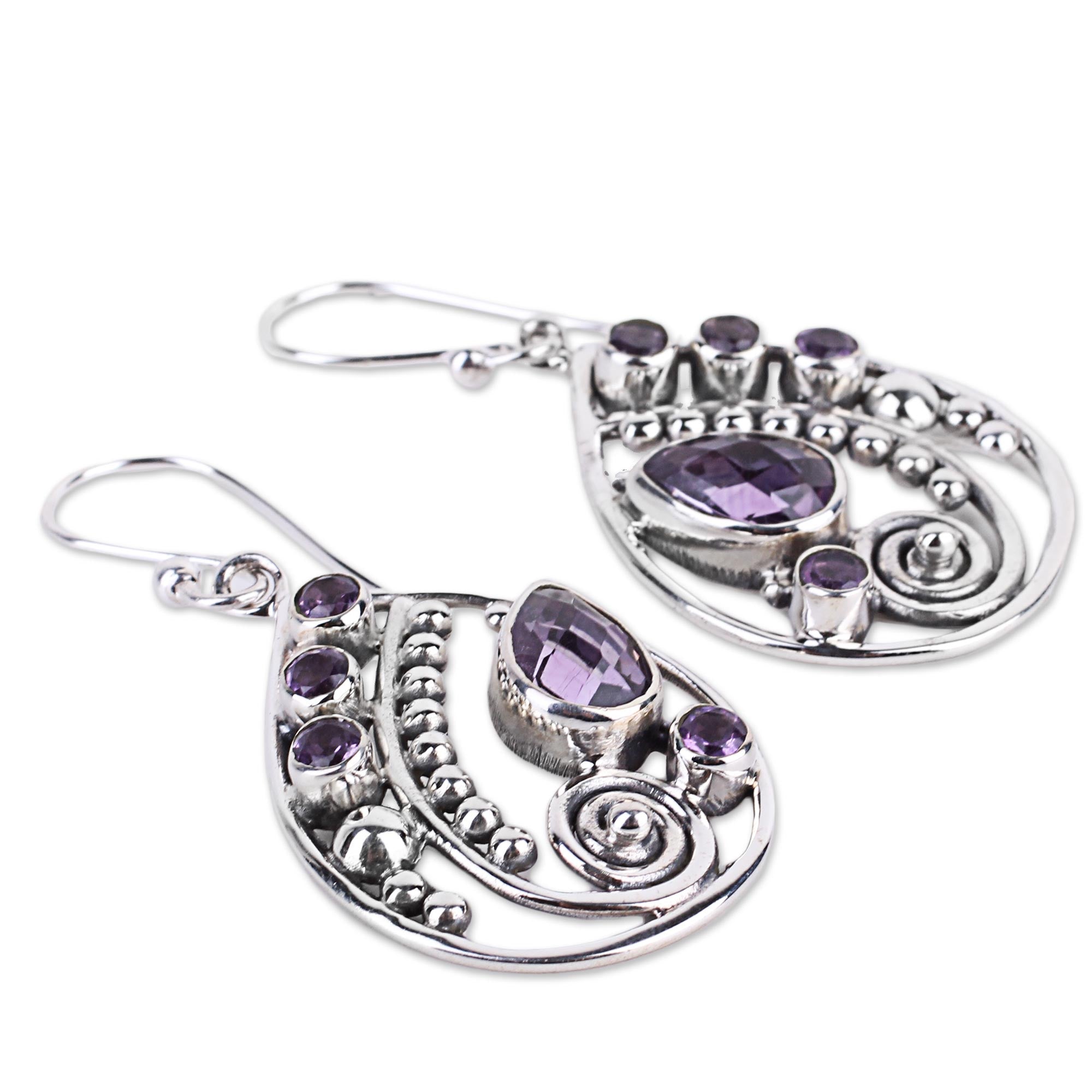 Premium Lilac Radiance Amethyst Earrings - Handcrafted Silver Elegance