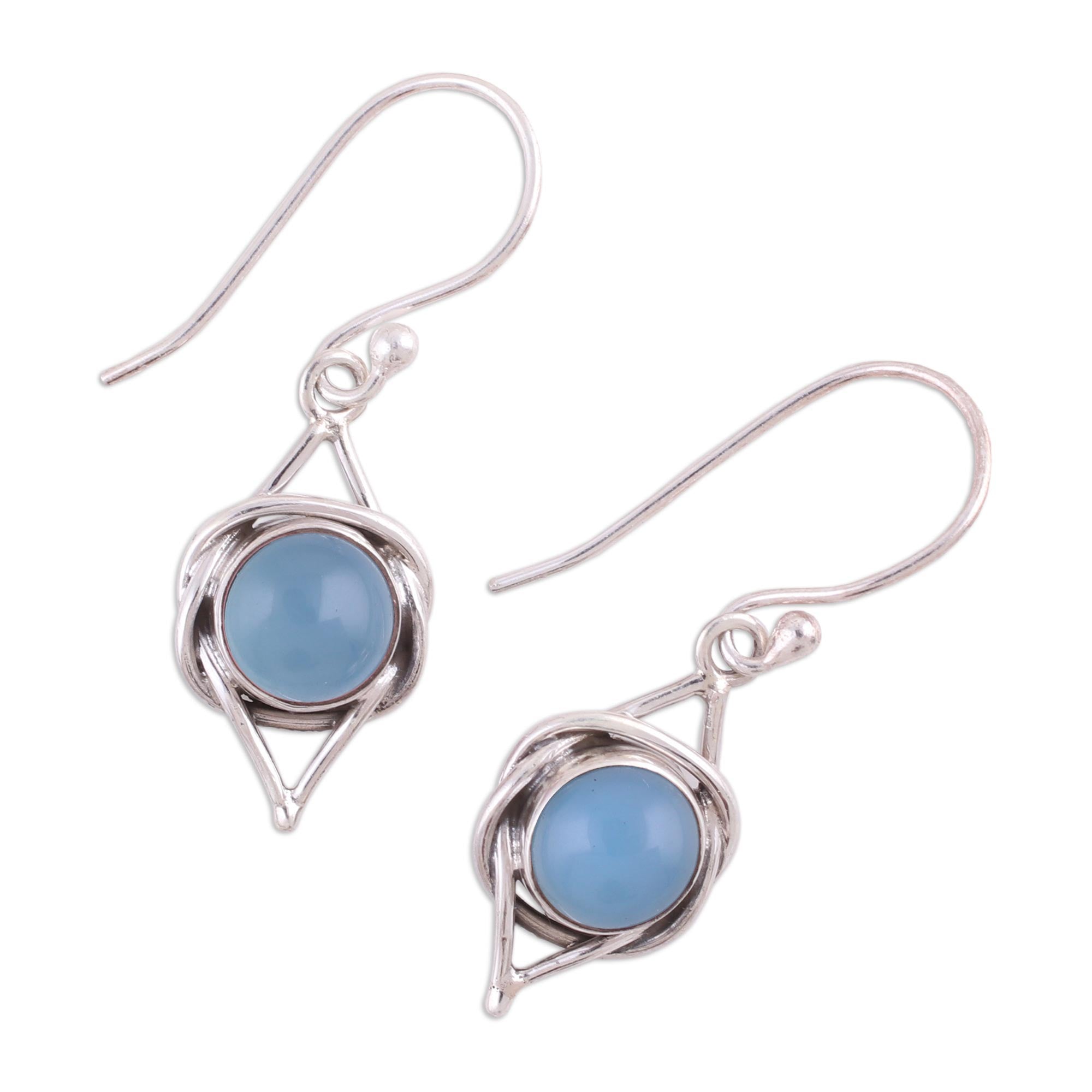 Ultimate Blue Chalcedony Dangle Earrings - Handmade Sterling Silver