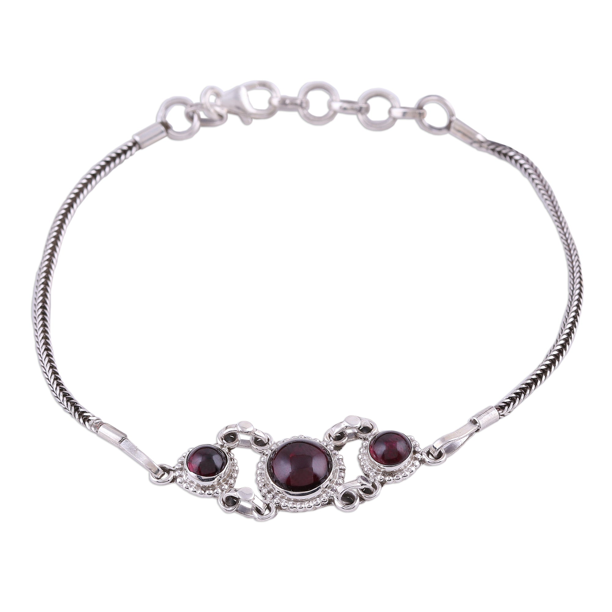 Premium Bridge to Delhi Garnet Cabochon Pendant Bracelet - Sterling Silver Elegance