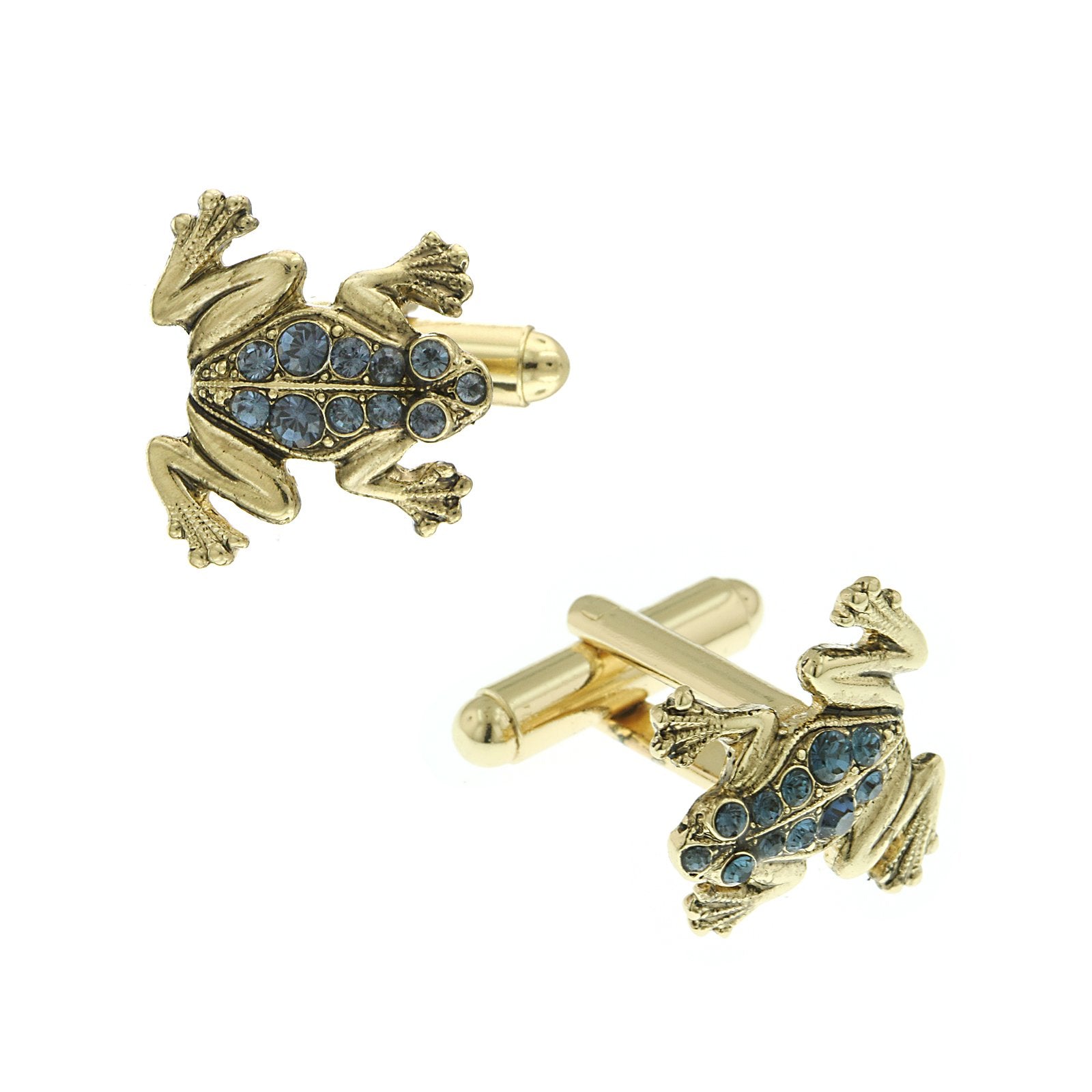 Premium 14K Gold Dipped Blue Crystal Frog Cufflinks by 1928 Jewelry®