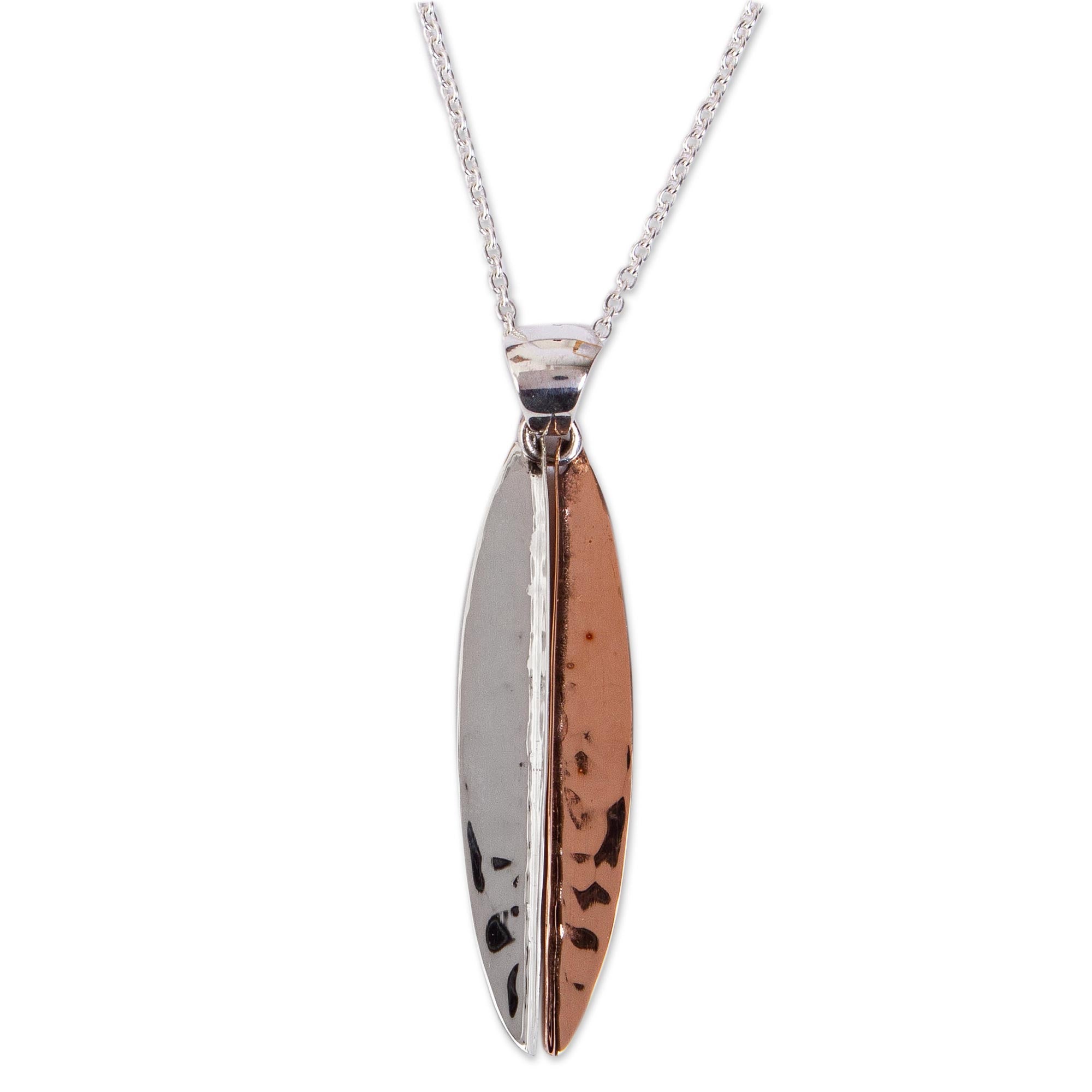 Premium Hammered Abstraction Pendant Necklace - Sterling Silver & Copper