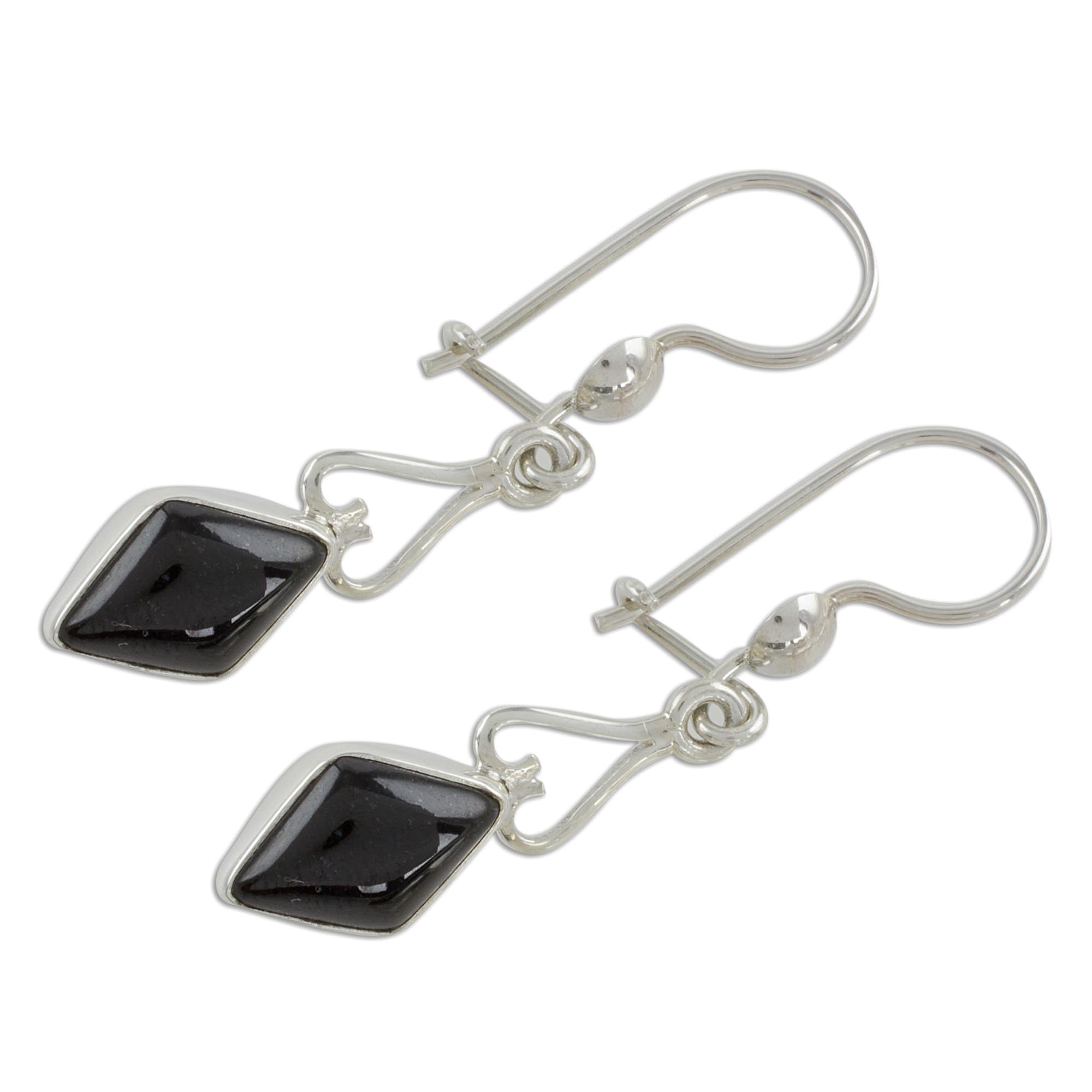 Premium Black Jade Diamond Dangle Earrings – Handcrafted Sterling Silver Jewelry