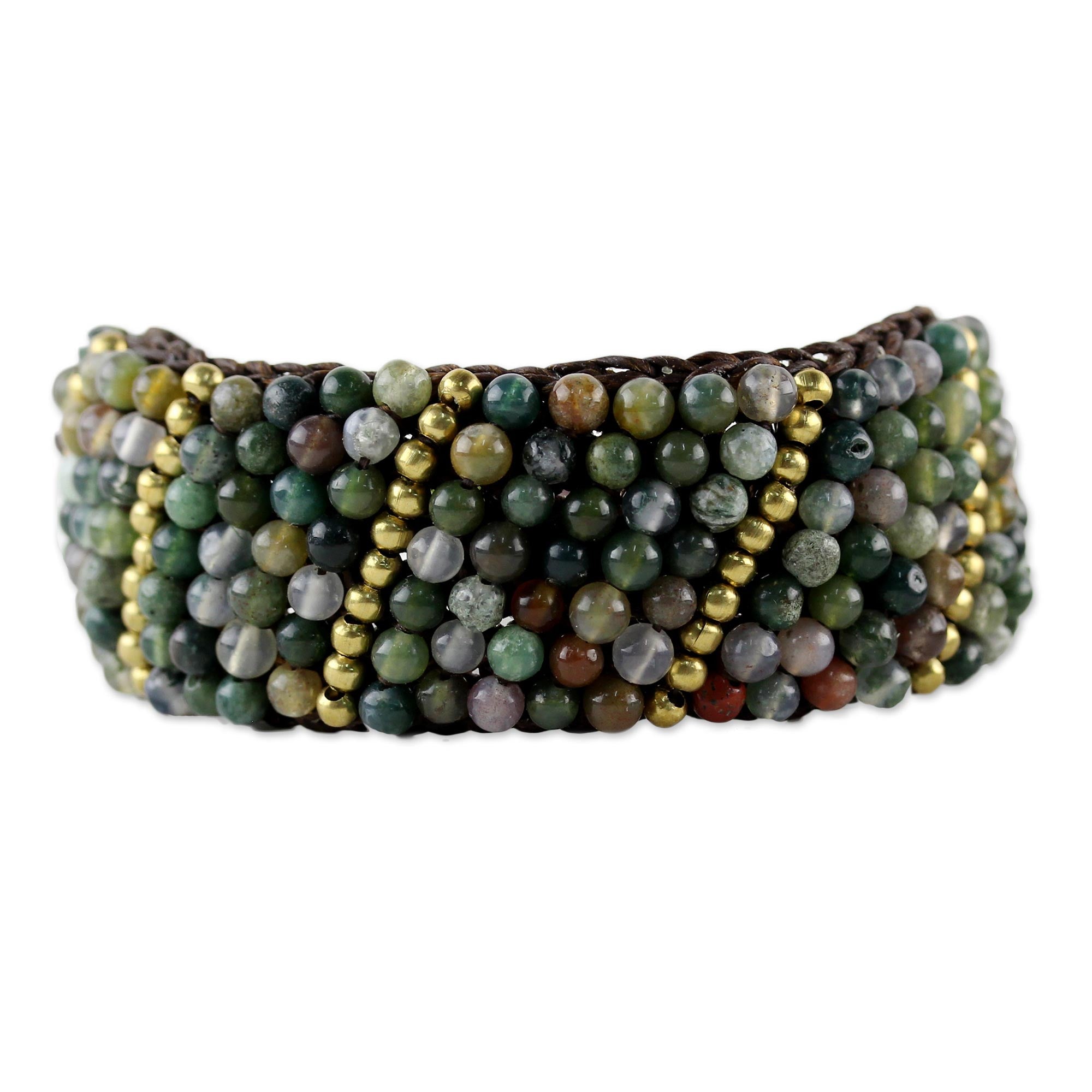 Premium Thai Smile Jasper & Brass Beaded Bracelet – Handcrafted Adjustable Wristband