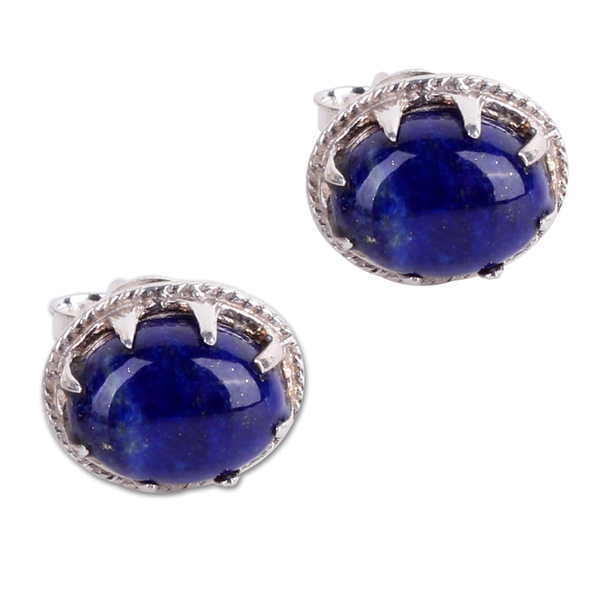 Premium Morning Mystery Lapis Lazuli Stud Earrings - Handcrafted Elegance