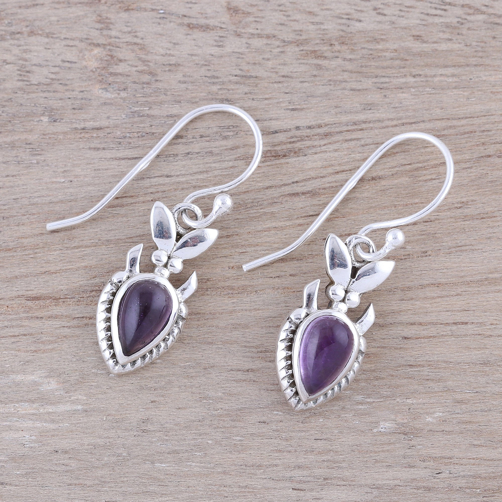 Premium Teardrop Amethyst Dangle Earrings in Sterling Silver