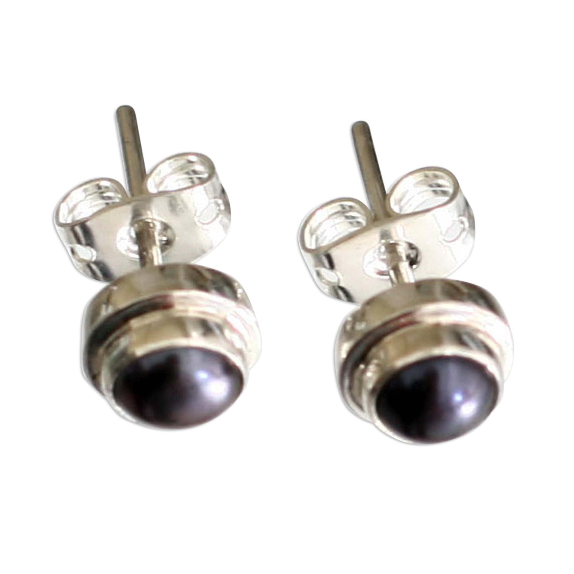 Premium Eclipsed Moon Handmade Sterling Silver Earrings with Gray Pearls