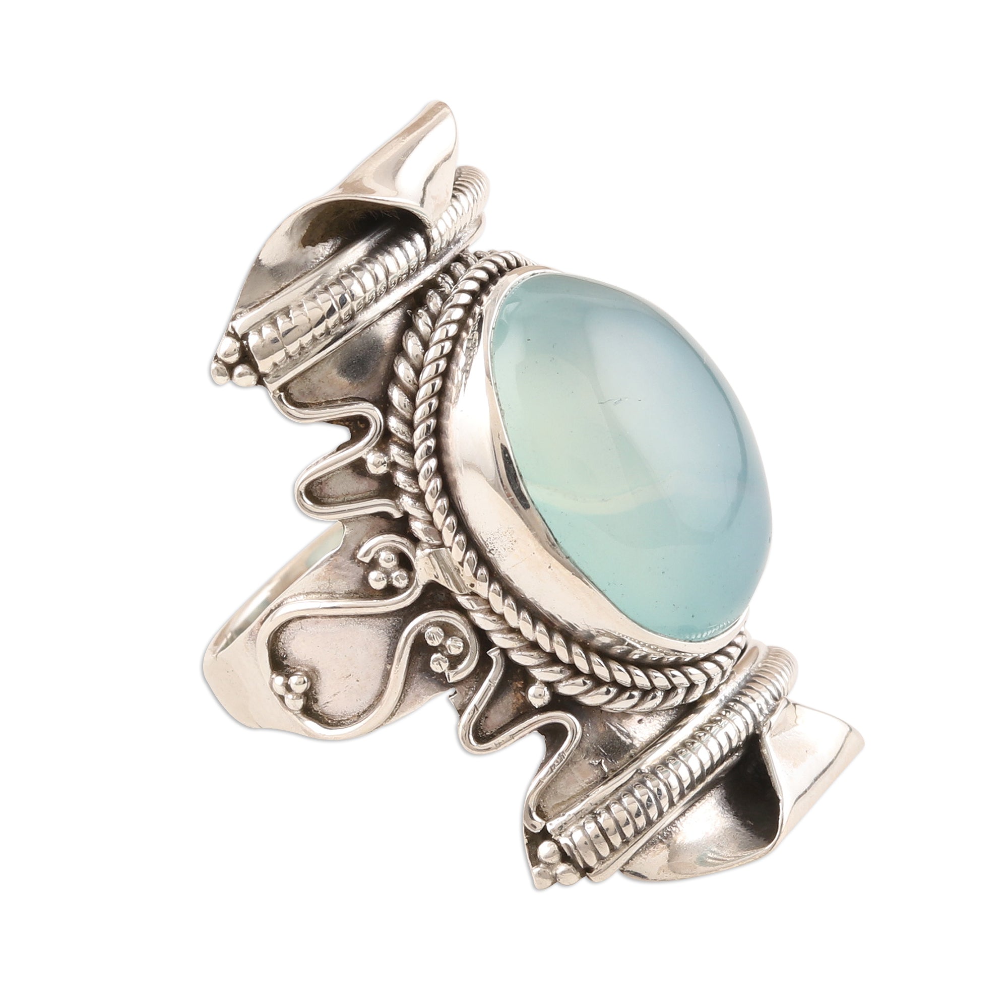 Premium Rajasthan Realm Aqua Chalcedony Sterling Silver Cocktail Ring