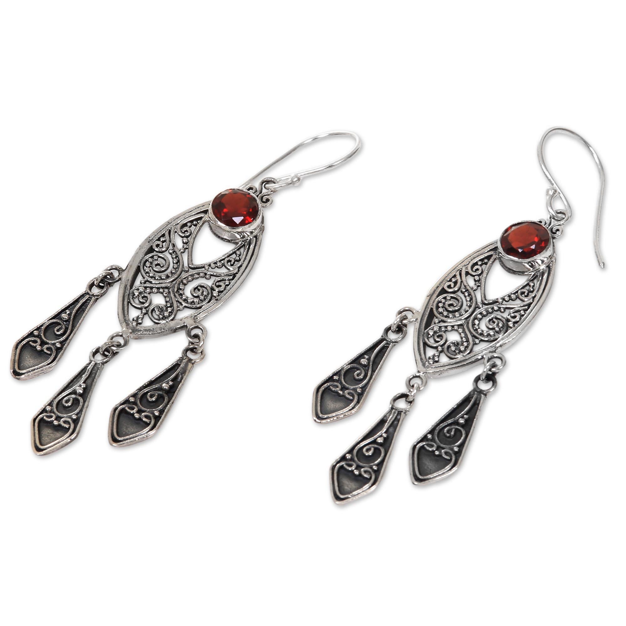 Premium Balinese Wind Chime Earrings - Handcrafted Garnet Sterling Silver Jewelry