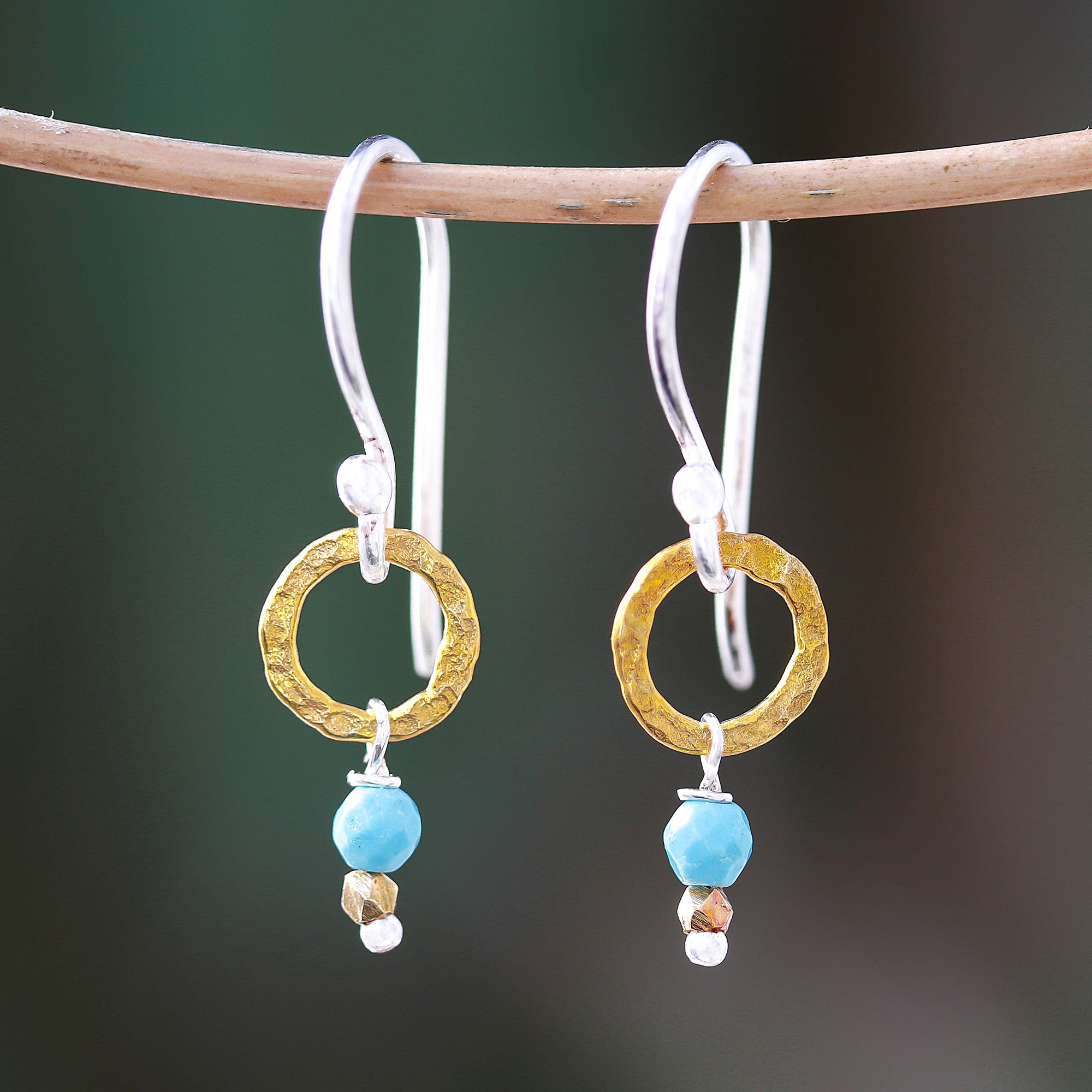 Premium Gold-Accented Calcite Dangle Earrings – Handcrafted in Thailand