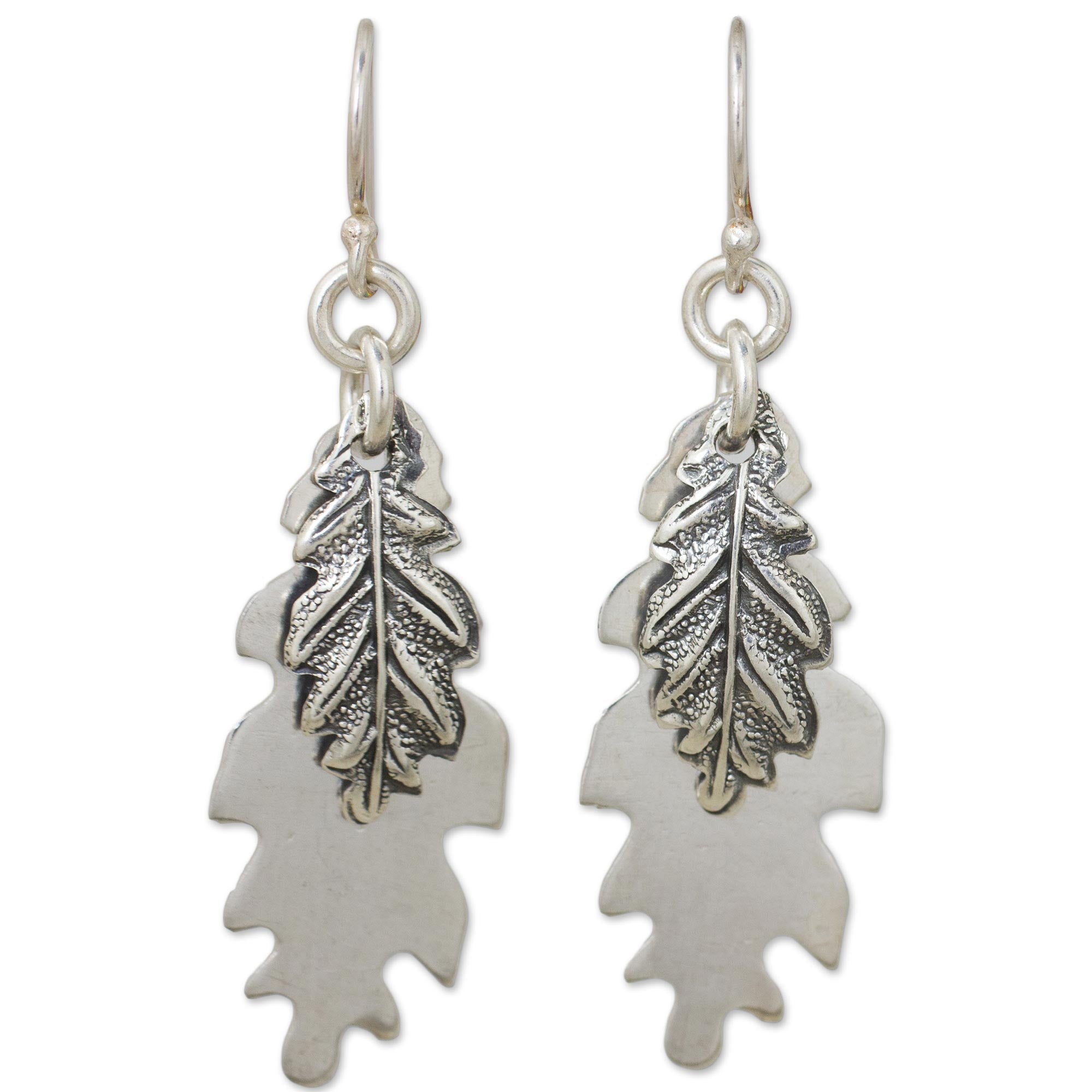 Premium Oak Leaf Shadow Earrings - Handcrafted 925 Sterling Silver Nature-Inspired Jewelry