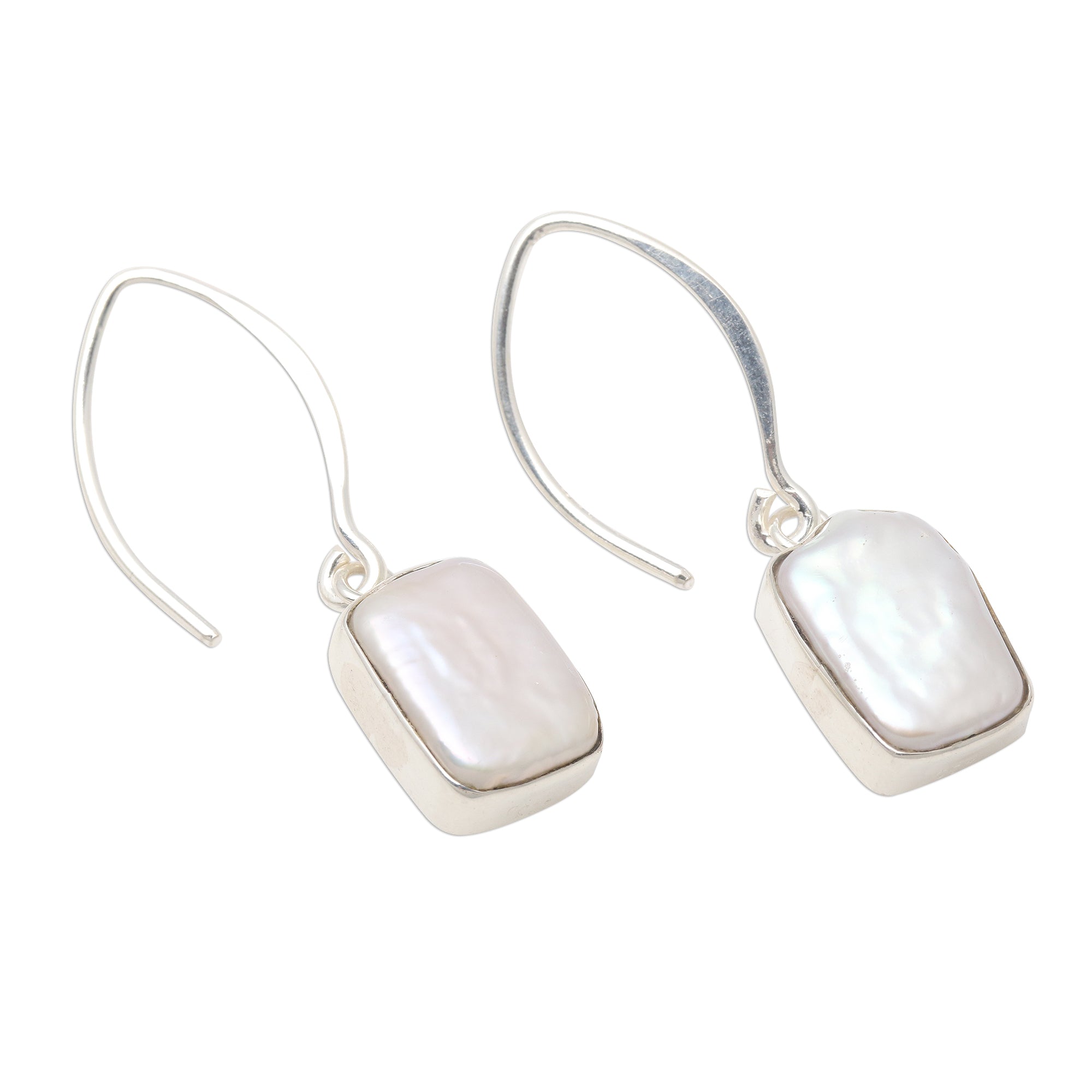 Premium Snowy Rectangles Pearl Dangle Earrings - Handcrafted in Bali